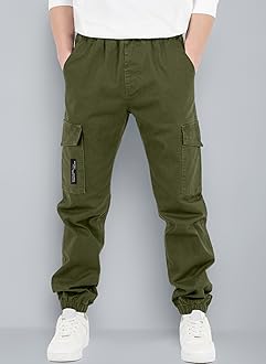 CAMLAKEE Kids Boys Elasticated Waist Slim Fit Cargo Joggers