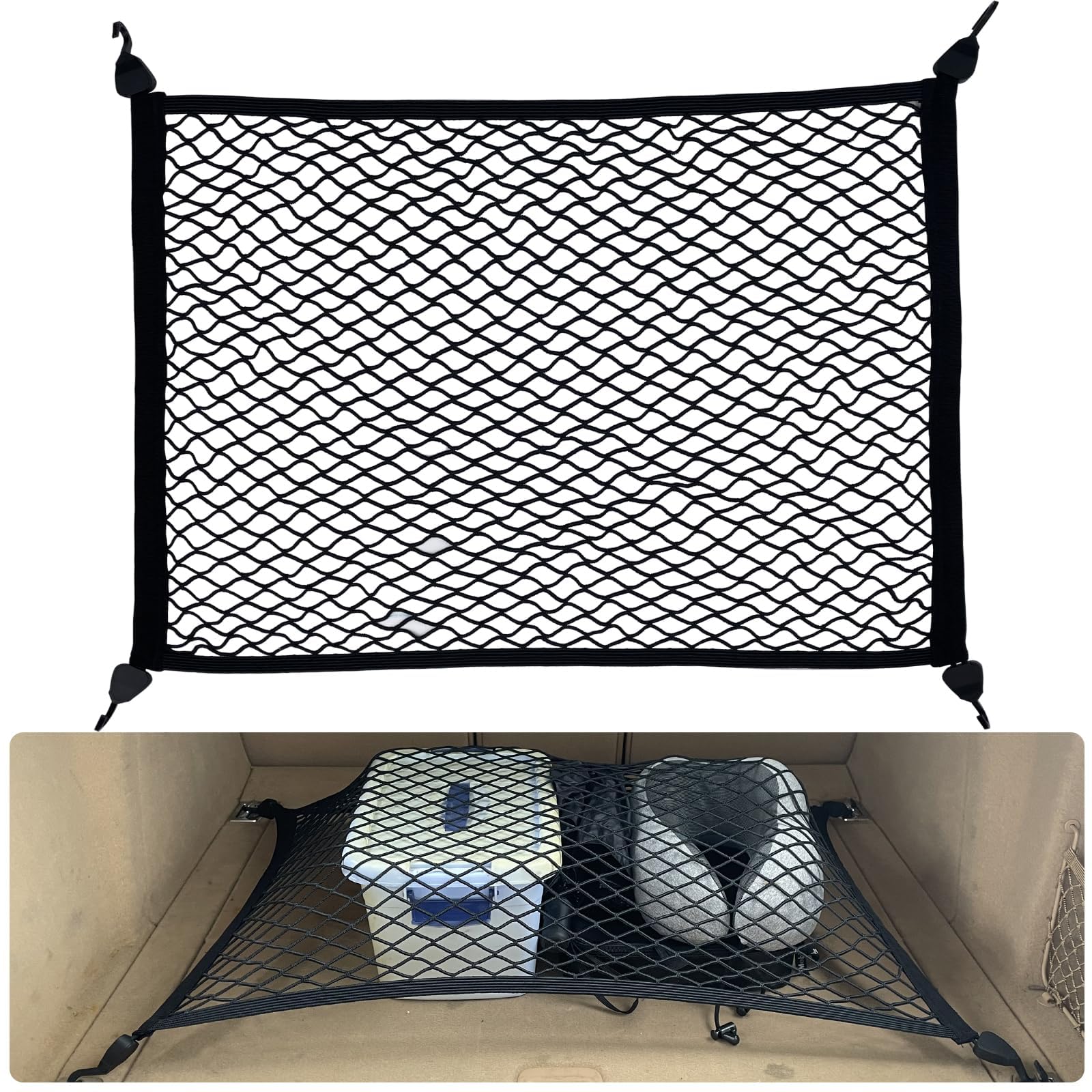 MNAAZVSOL Car Trunk Cargo Net, for VW Golf 8 MK8 GTI GTE GTD R 2020 2021 2022 2023 2024 Automotive Boot Storage Mesh Vehicle Rear Organiser Webbing Elastic Luggage Net Boot Cargo Pocket