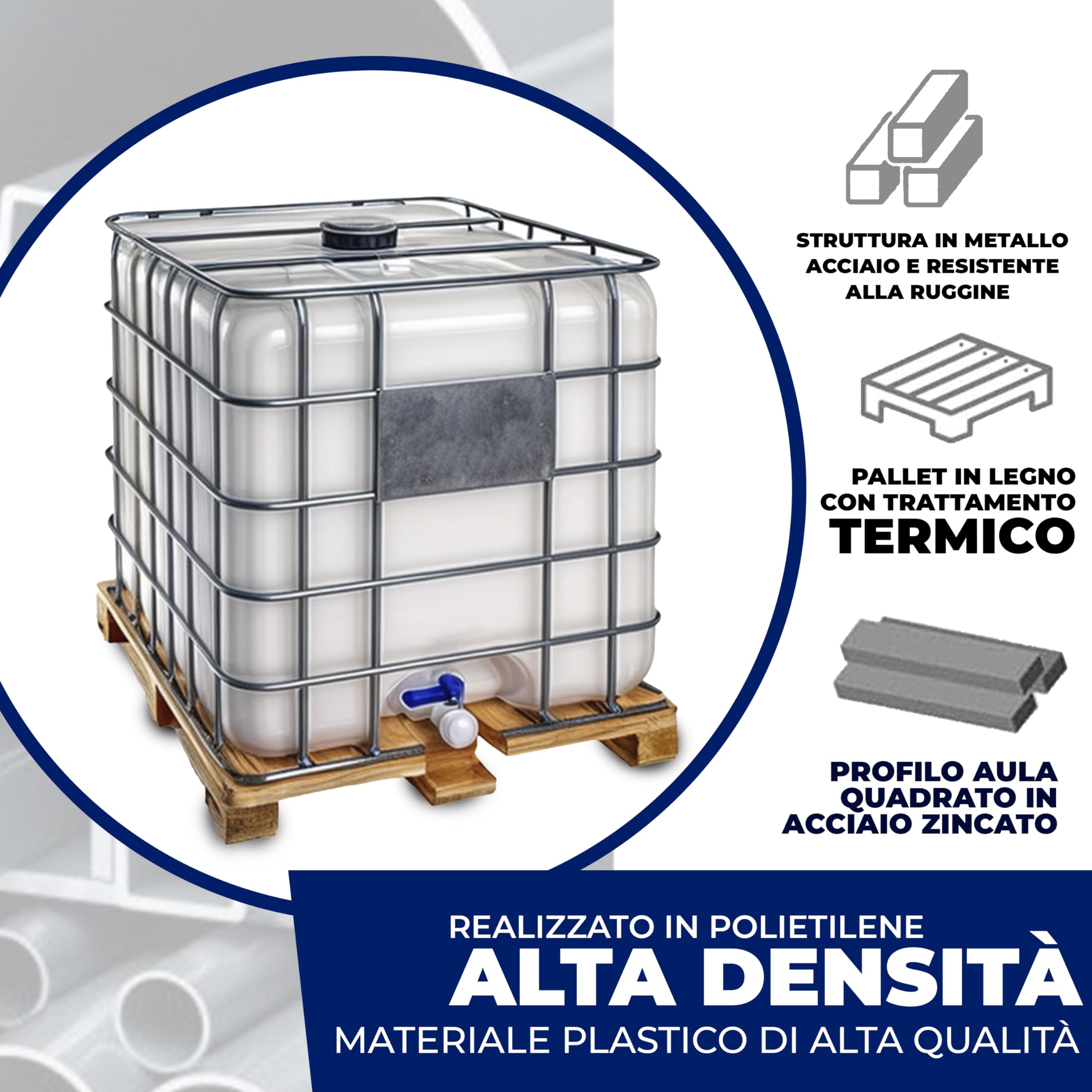 Bidone Serbatoio Acqua 1000 litri IBC-GRG con pallet in legno