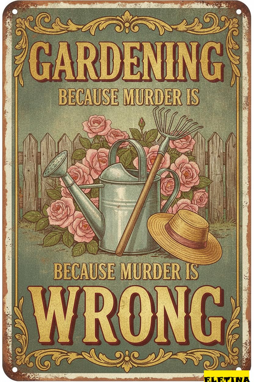 Personalized Sign for Man Cave Garden Metal Tin Gardening Because Murder Is Wrong Vintage Wall Art Home Patio Wall Decor 8x12inch Private Property Decorative