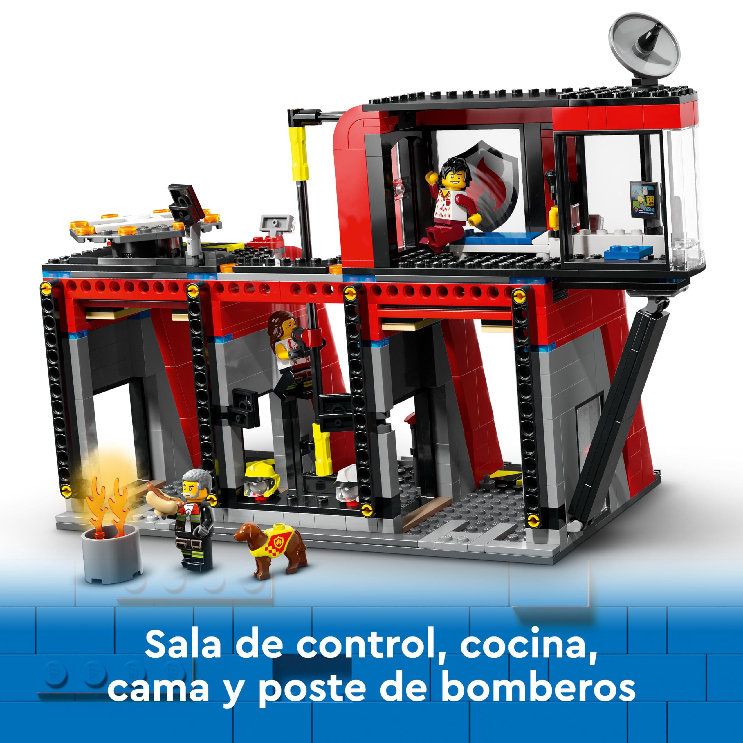 LEGO City Parque de Bomberos con Camión de Juguete, Regalo de Cumpleaños para Niños y Niñas de 6 Años o Más, Figura de Perro y 5 Minifiguras, Juego Imaginativo y de Acción 60414