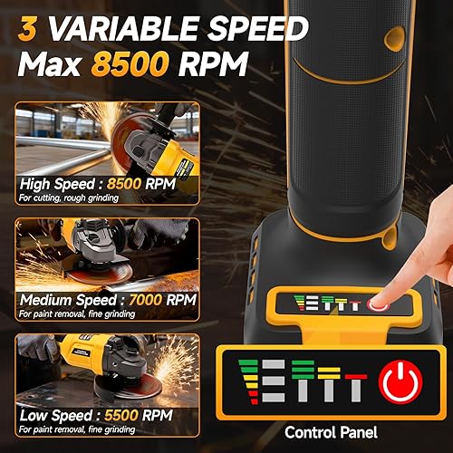 Miniatura 6 de Amoladora angular sin escobillas para batería De-walt de 20 V, herramienta de amoladora inalámbrica de 4-12 pulgadas5 pulgadas, 3 velocidades