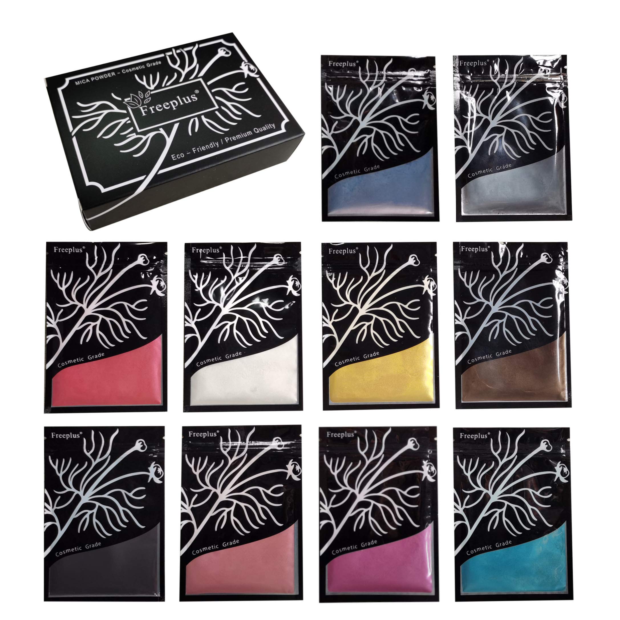 FreeplusCosmetic Mica Pigment Powder with Pearlescent Effect - for Eyeshadow, Soap Making, Lipgloss, Body Shimmer, Bath Bomb Colorant