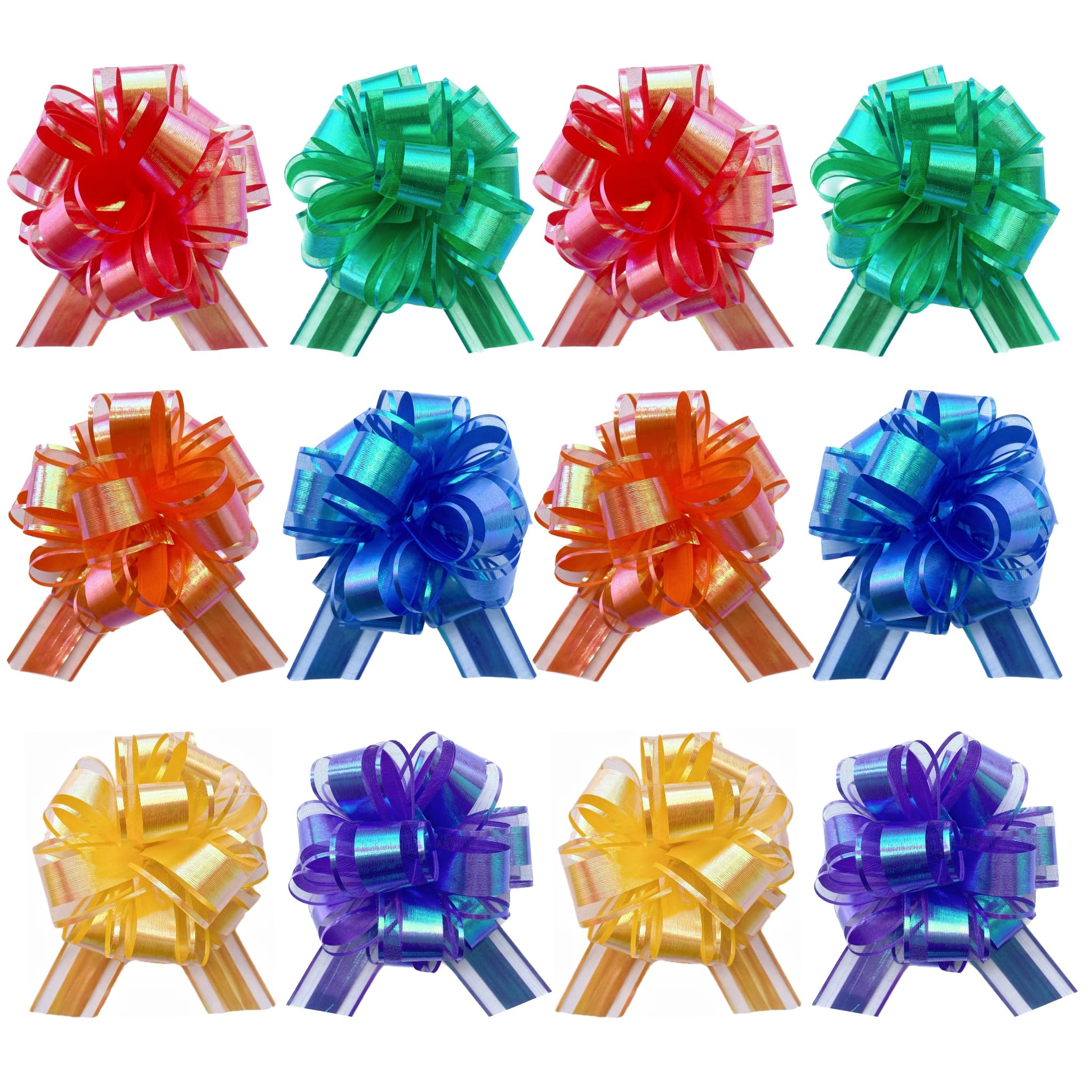 Photo 1 of 12PCS Rainbow Pull Bows for Gift Wrapping, 6 Inches Large Gift Bow, Laser Aurora Ribbon Decoration for Flower Bouquets and Basket, Colorful Bows for Birthday Presents, Anniversary (Rainbow 6 Color)