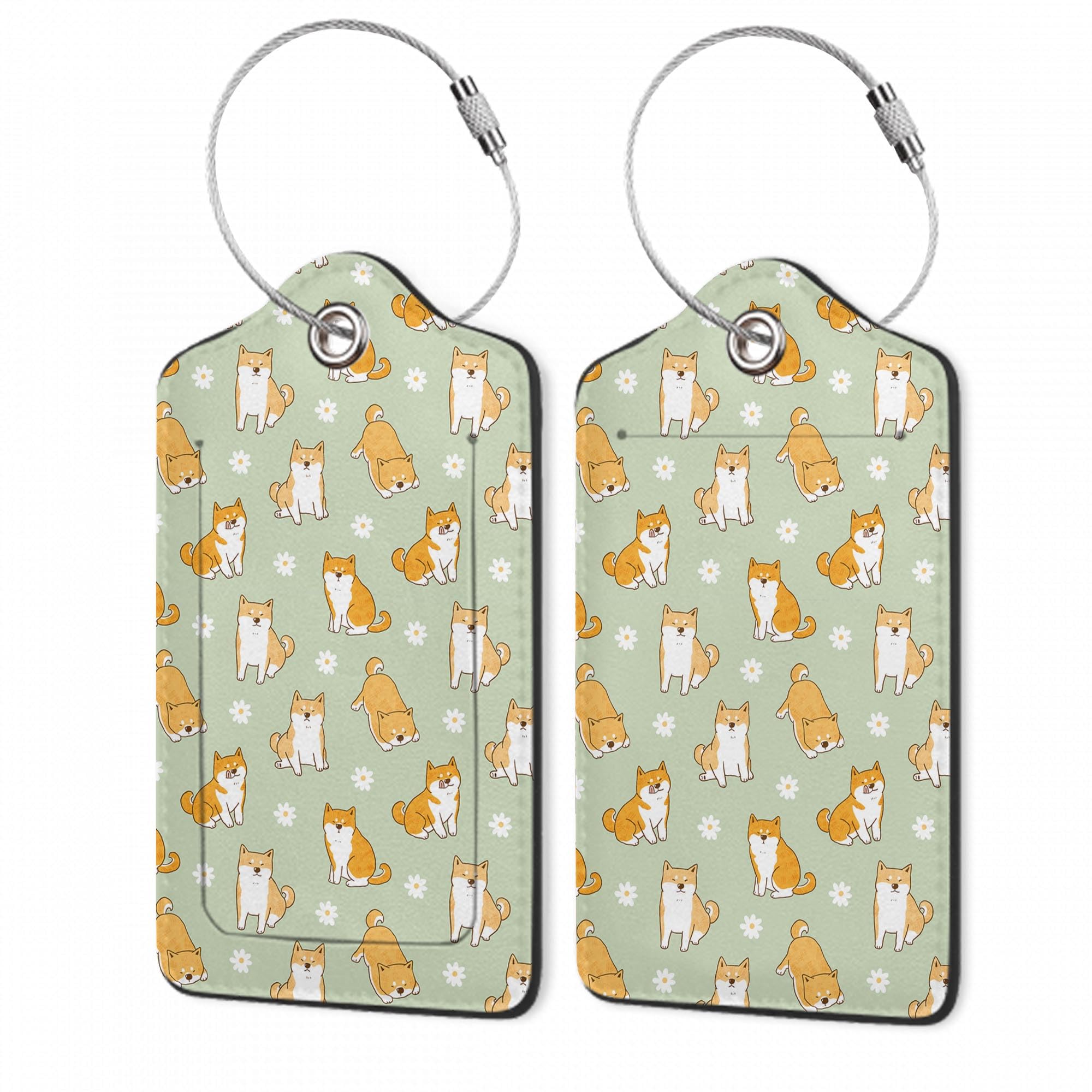 Gearsly 2Pcs Luggage Tags for Suitcase, Cartoon Dog Shiba, Cute Suitcase Tag with Privacy Flap & Name ID Label & Metal Loop, Travel Bag Luggage Tags