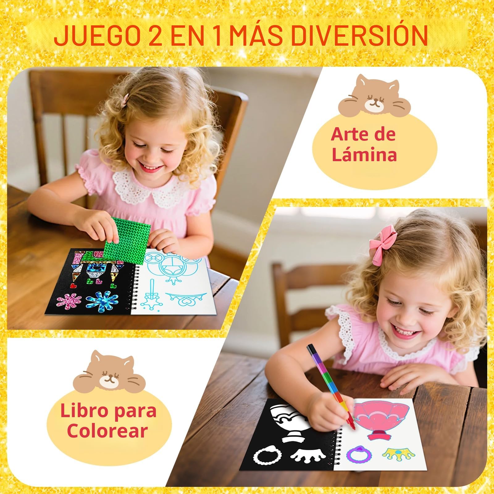 FUNNYB&G Arte con Foil Actividad Libros Colorear Detalles Cumpleaños niños, 2 IN 1 Foil Art&Livros de Colorir infantis, Regalos Cumpleaños Niños Colegio|Manualidades Niños Niña 4-10 Años (clásico 24)