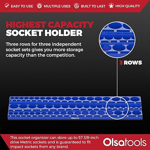 Miniatura 47 de Olsa Tools Organizador magnético de enchufes (unidad de 1/2 pulgada, 3 filas) - Organizador magnético de herramientas y soporte de enchufes
