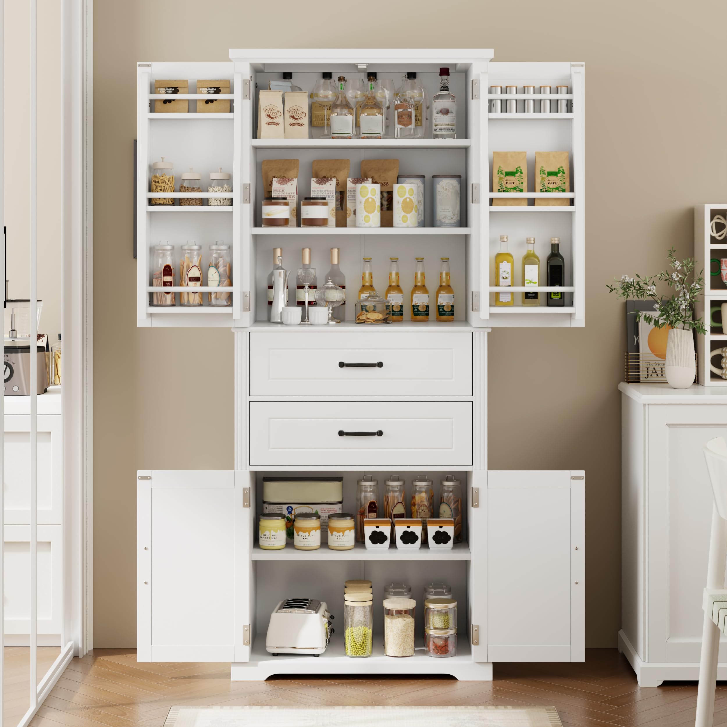 Photo 1 of ***Missing Hardware***72" Tall Bathroom Cabinet with Multi-Functional Storage Organizer Door Rack, Kitchen Pantry Cupboard with Drawer and Adjustable Shelf for Home/Living Room/Office, White