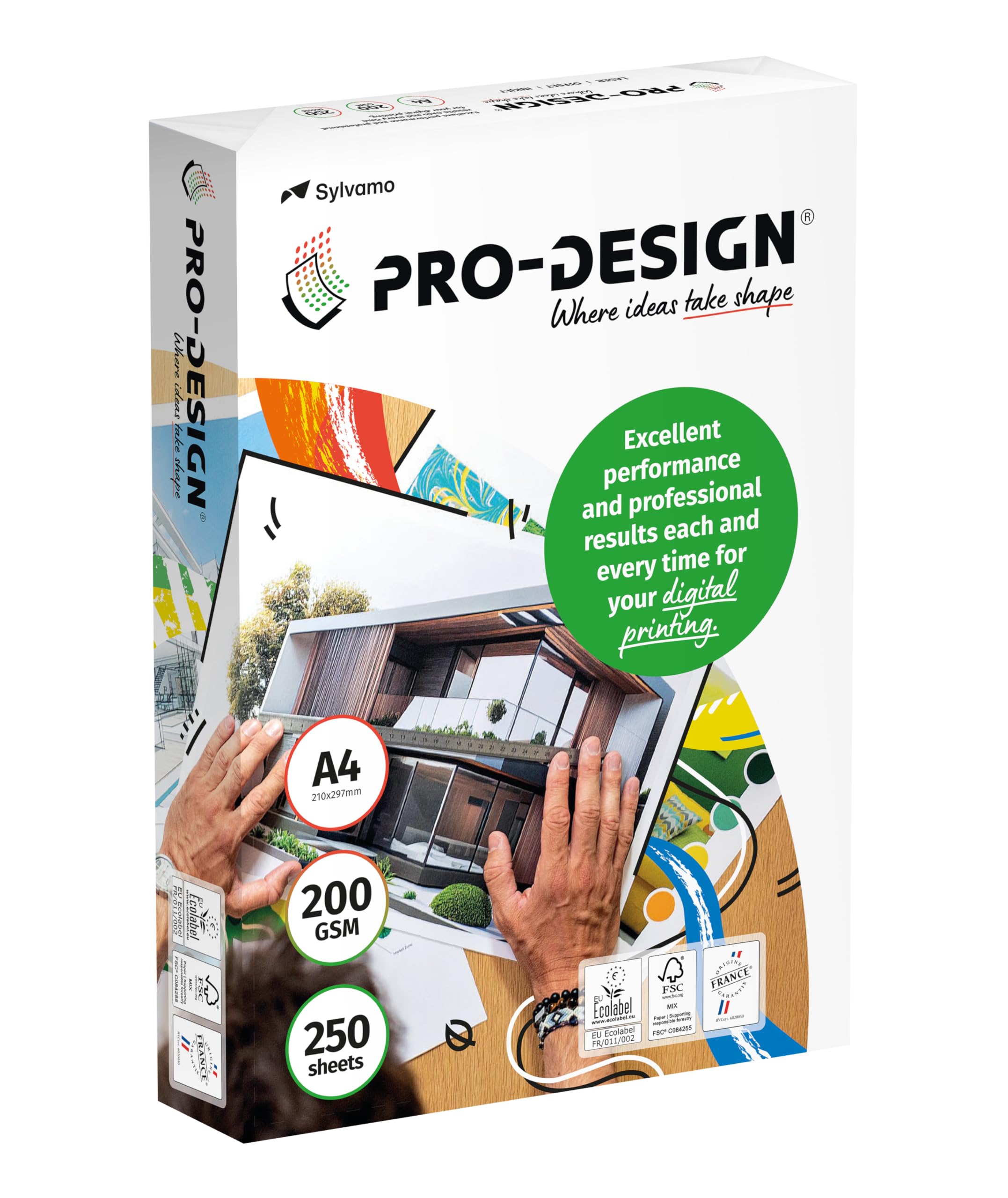 PRO-DESIGN®, papier surfacé, blancheur élevée, 200g, A4, FSC®, ramette de 250 feuilles