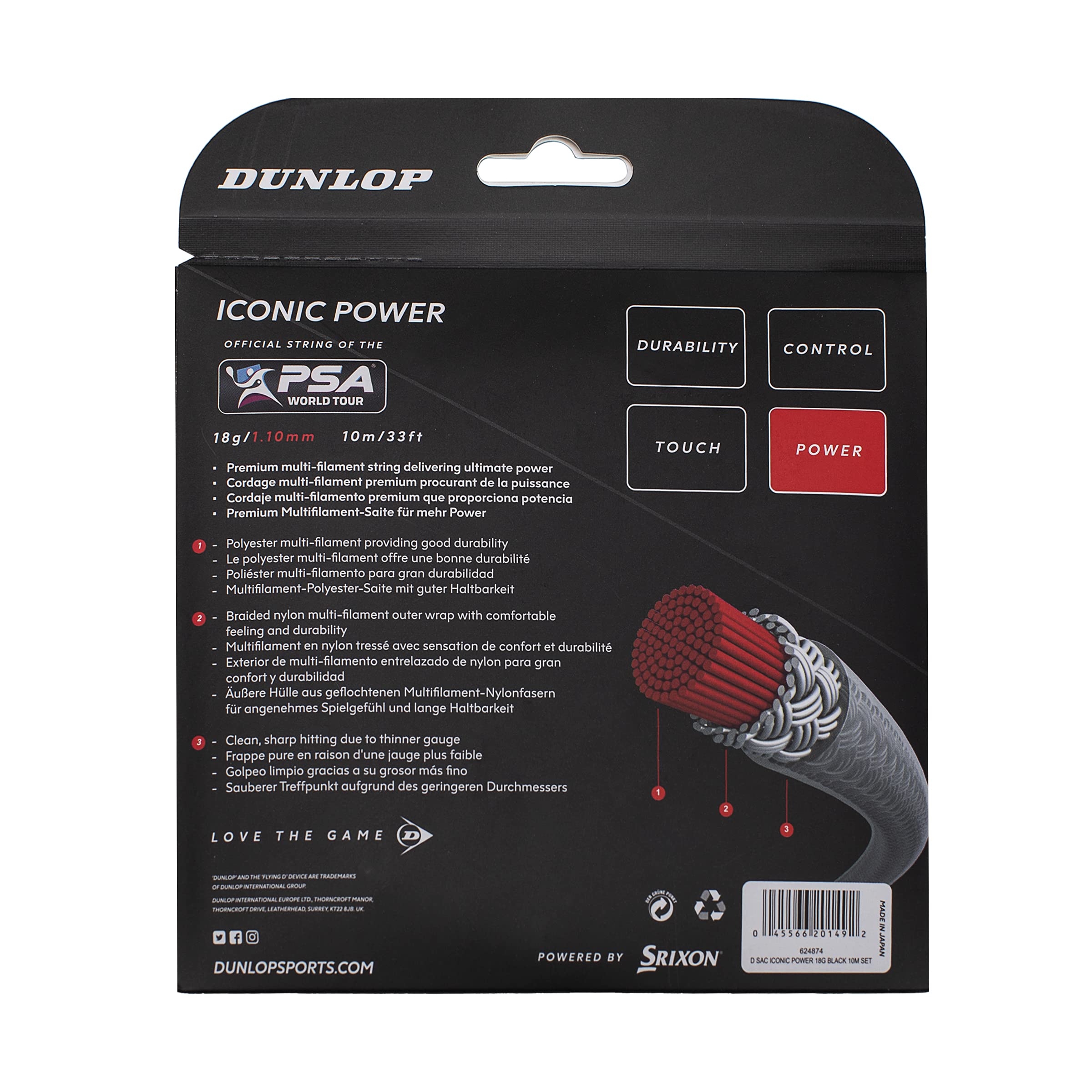 Dunlop Sports Iconica Corda Power Squash 18g/1.10mm 10m