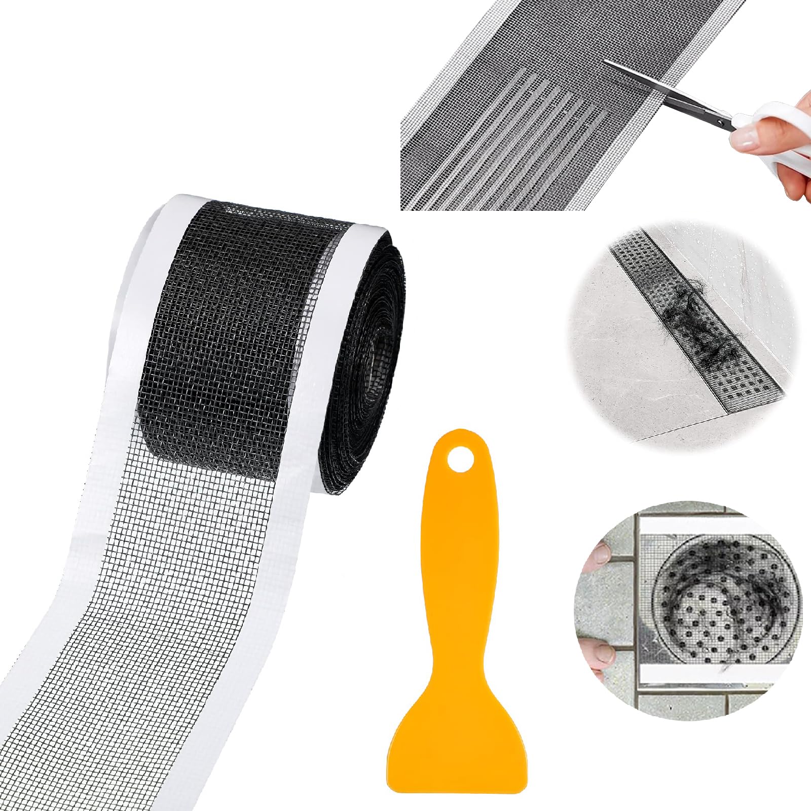Self Adhesive Mesh Roll,Drain Strainer Floor Drain Sticker Roll,Drain Guard Mesh,Hair Catcher Shower Drain,Cuttable Size,Versatile Drain Cover for Bathroom,Laundry,Bathtub,Washbasin (5M*7CM)