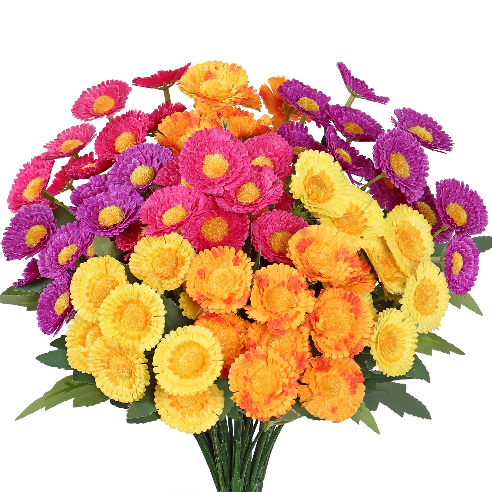 Weldomcor 8 Bunches Artificial Flowers Outdoor, UV Resistant Fake Flowers Silk Daisy Flowers Bouquets Artificial Plants Indoor Spring Summer Decor for Vase Graves Garden Home Porch Window (4 Colors) — image 1