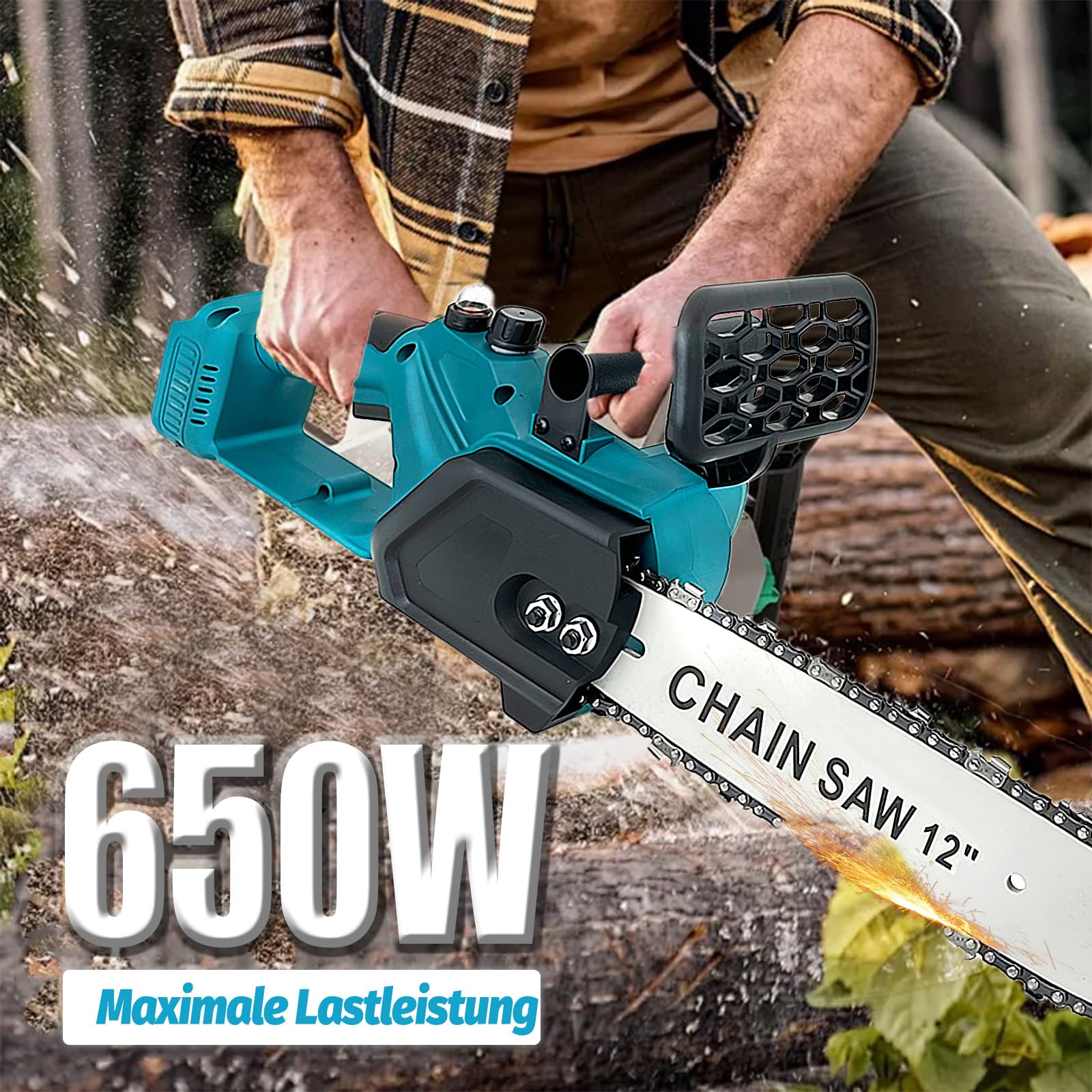 Sierra de cadena con batería de 12 pulgadas con 2 baterías de 5500 mAh, sierra eléctrica de 30 cm para Makita, sierra de mano eléctrica para cortar madera, podar árboles y podar árboles