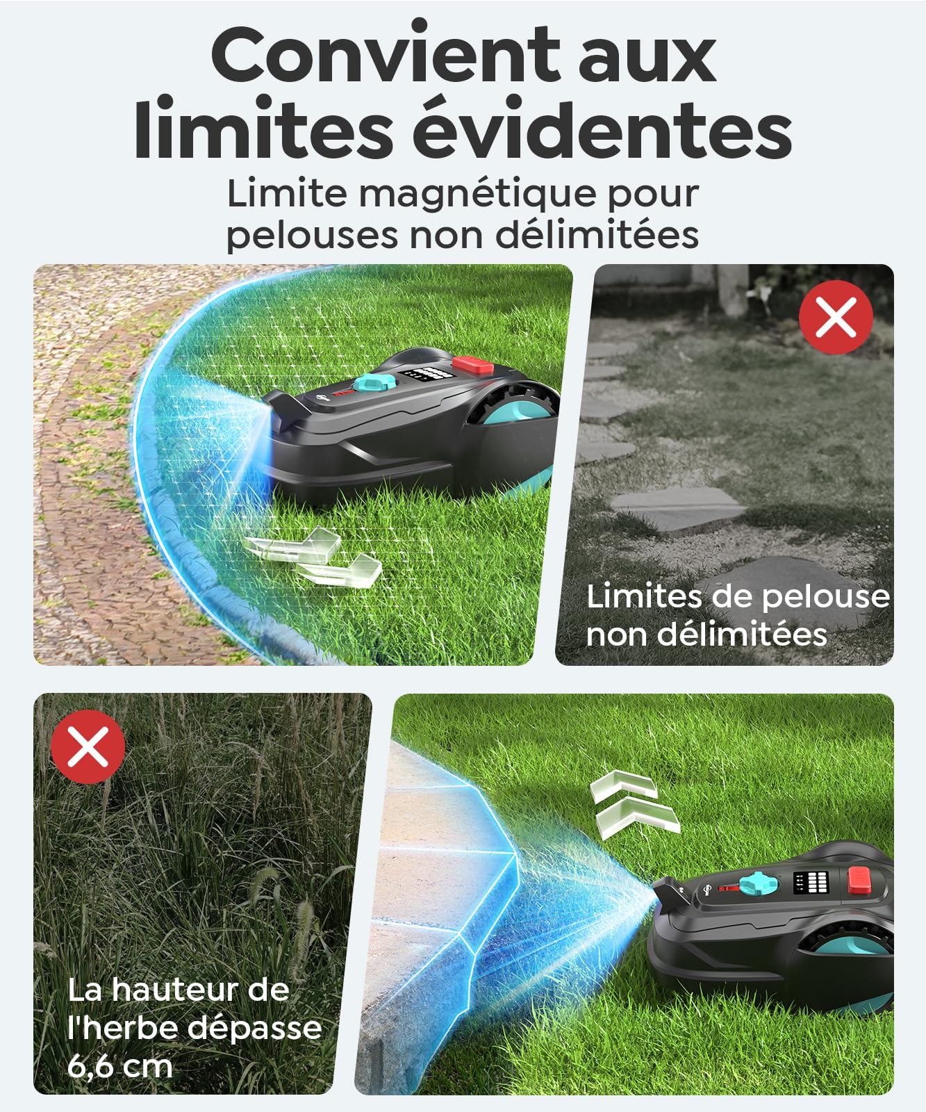 YARDCARE M800Plus Robot Tondeuse Sans Fil Périphérique,jusqu'à 800 m²,Positionnement GPS +Vision, Tondeuse Robot Sans Câble,Mode de Tonte en U,Contrôle Via App,Recharge Automatique,Détection Obstacles