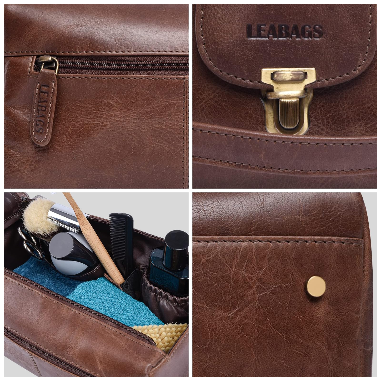 LEABAGS Grande Borsa da Toeletta in Pelle Premium per Uomo e Donna | Beauty Case, Porta Trucchi, Organizer da Viaggio | Spaziosa Trousse da Trucco | Borsa da Lavaggio