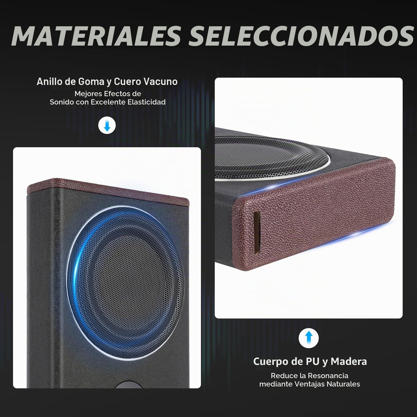 8 pulgadas 600 W caja de graves activos, subwoofer para coche, robusto altavoz de madera y acero inoxidable, frecuencia de 40 hz-200 Hz, 90 dB SNR para sistema de audio de radio de coche