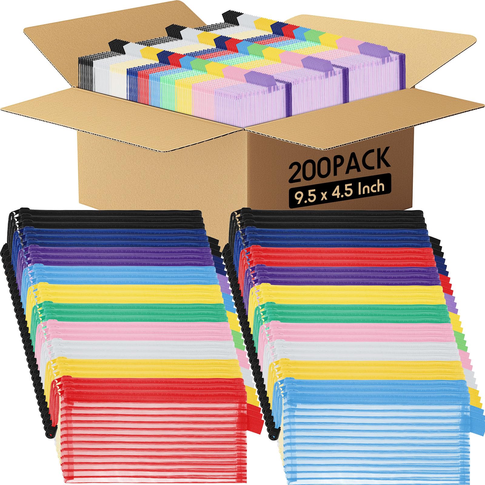 Zhehao 200 sacchetti in rete A6 con cerniera, impermeabili, piccoli, per scuola, ufficio, organizzazione, 24 x 11,4 cm (colori vivaci)