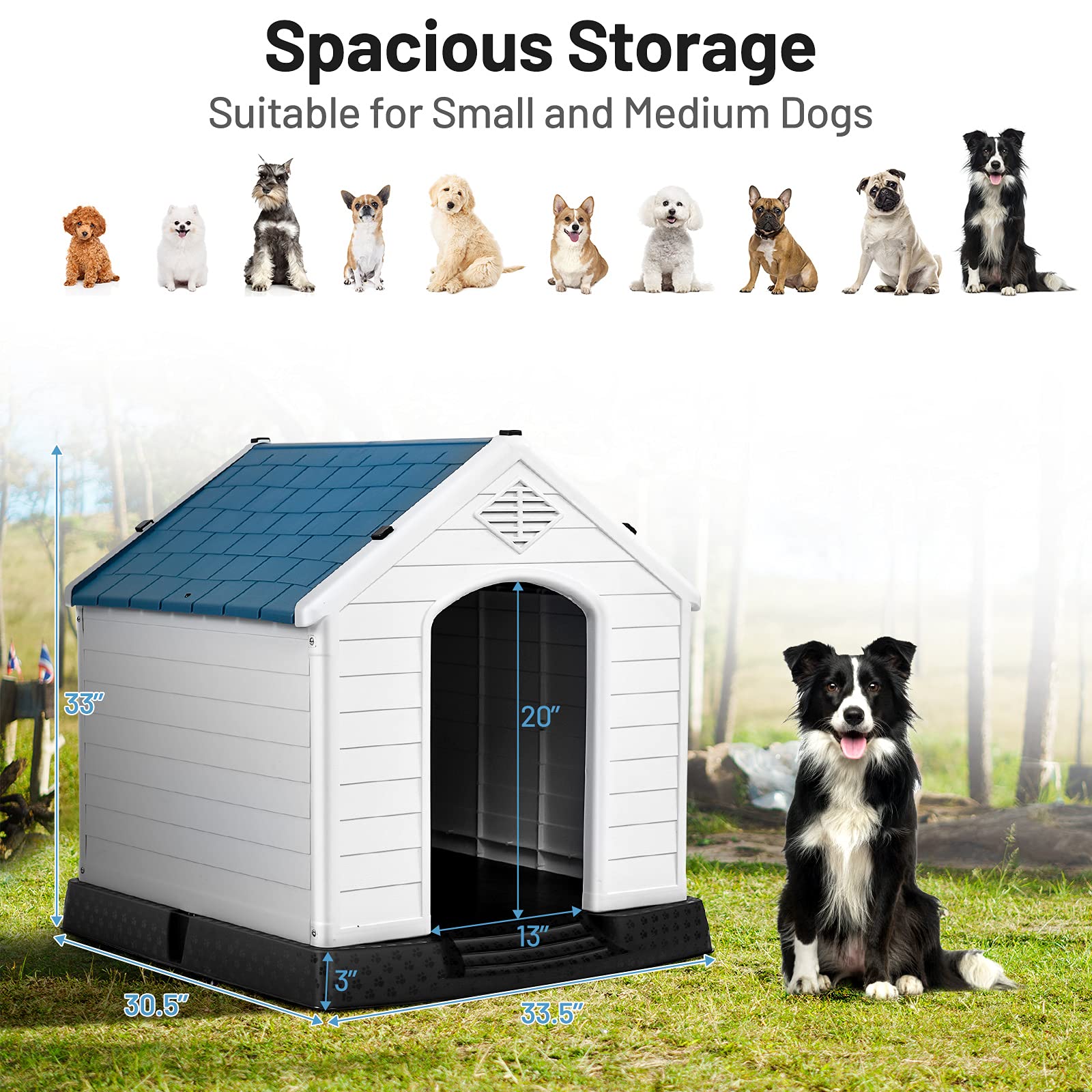 Giantex Dog House for Large Medium Dogs, Waterproof Plastic Dog Houses