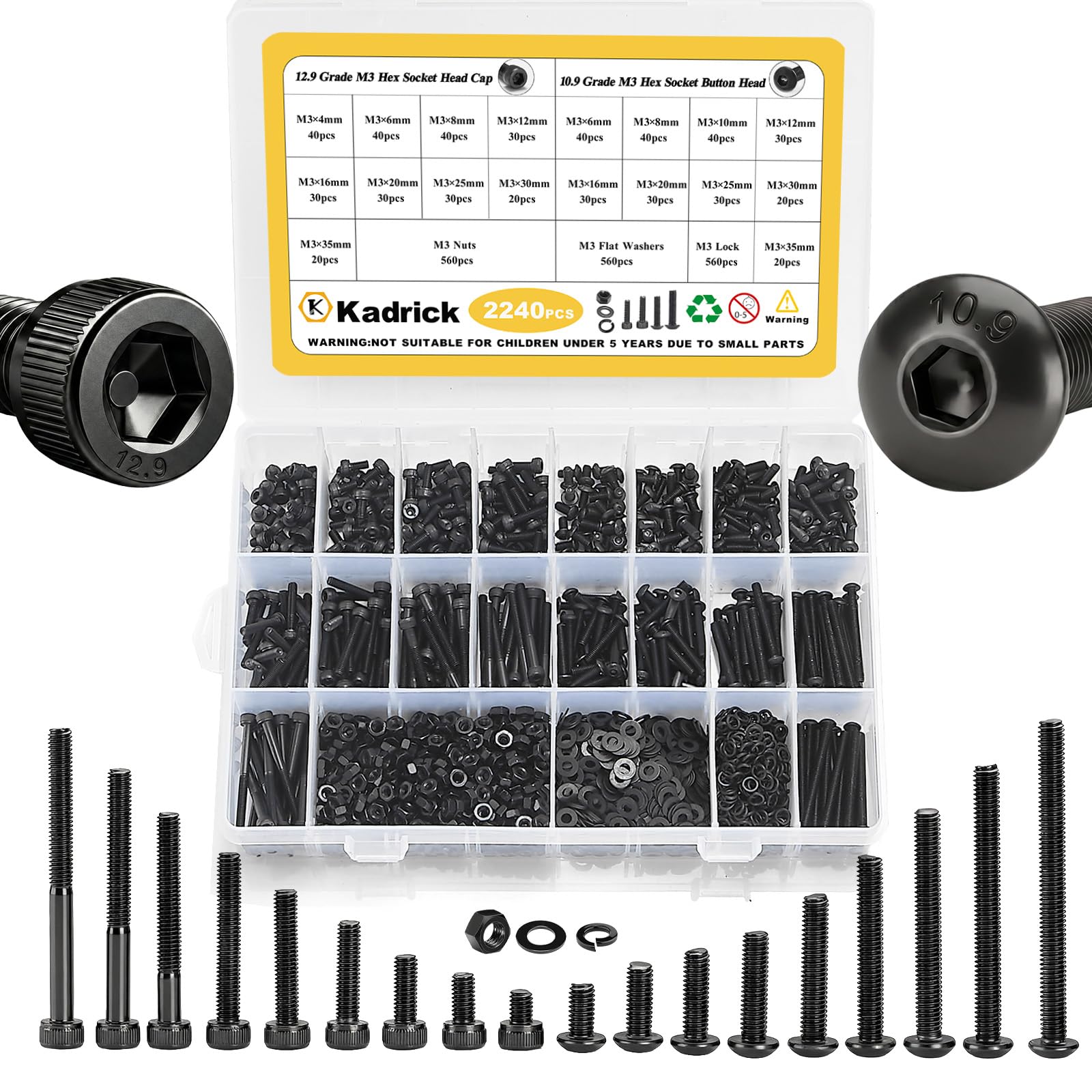 その他 Dot-Ko - Apple #9903:MF UR Kadrick 2240 Pcs M3 Screws Nuts Washers Assortment M3x4MM-35MM
