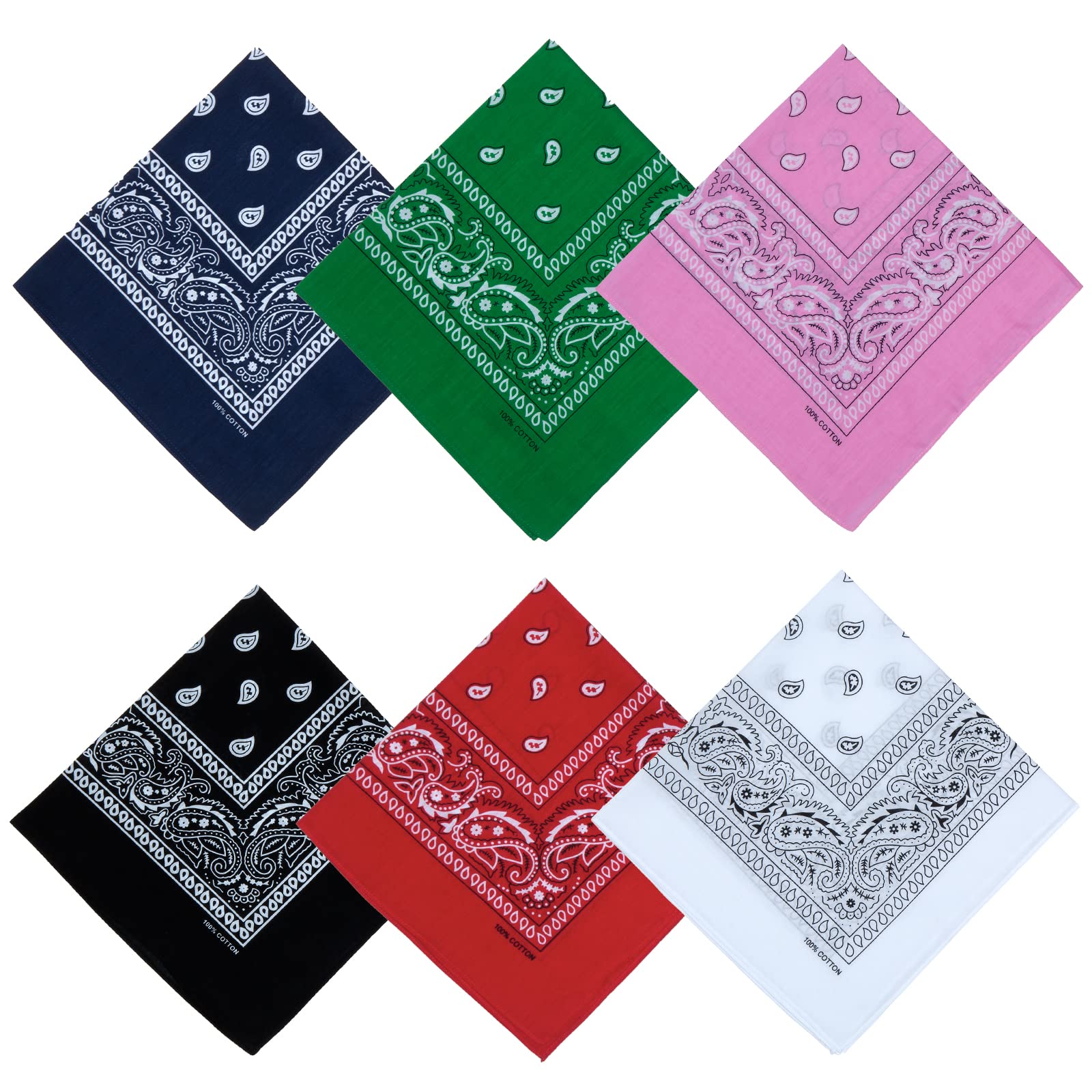 la ceida 6 Pack Paisley Bandanas for men Face Cover 100% Cotton Headwear Hair Bands Neck Scarf Unisex 22inch, Navy/Green/Pink/Black/Red/White, Large-picture-17