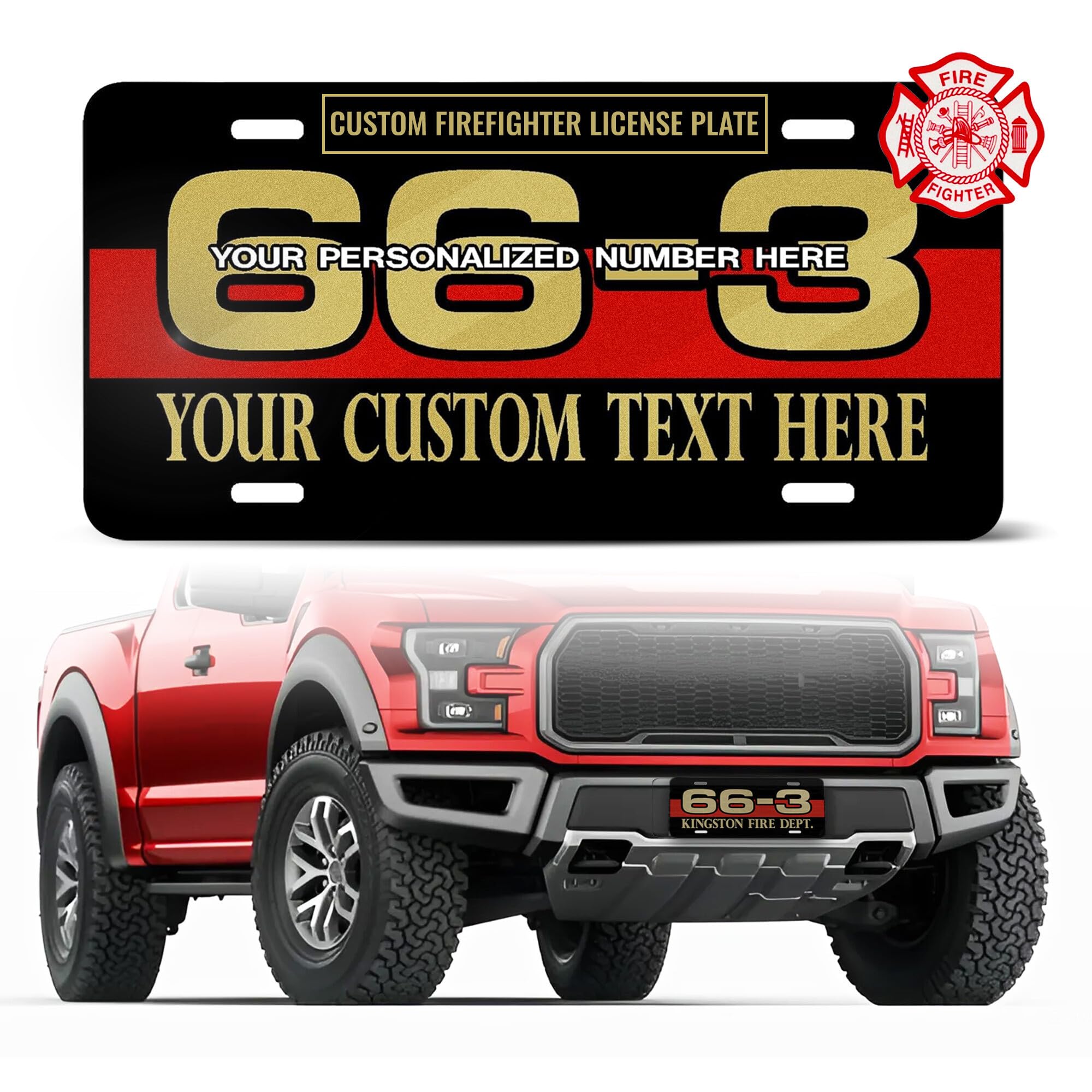 Red Line Reflective License Plate - Both Lines Personalized - Custom Firefighter License Plate - 6