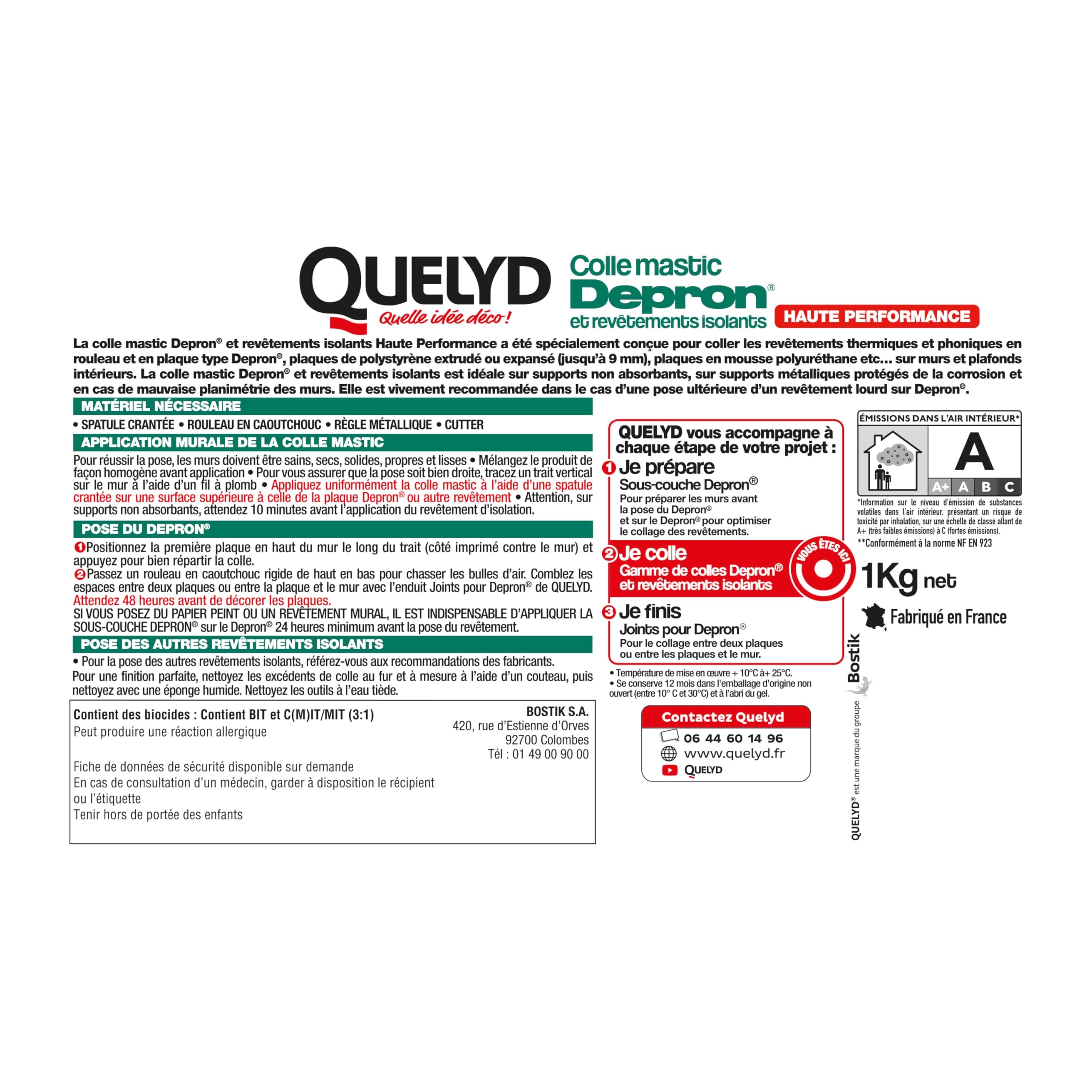 Quelyd Colle pour Plaques Depron et Matériaux Isolants - Haute Performance - Isolation Mur Et Plafonds - Colle en Pâte Prête à l'Emploi, Pot de 1 Kg (Lot de 2)