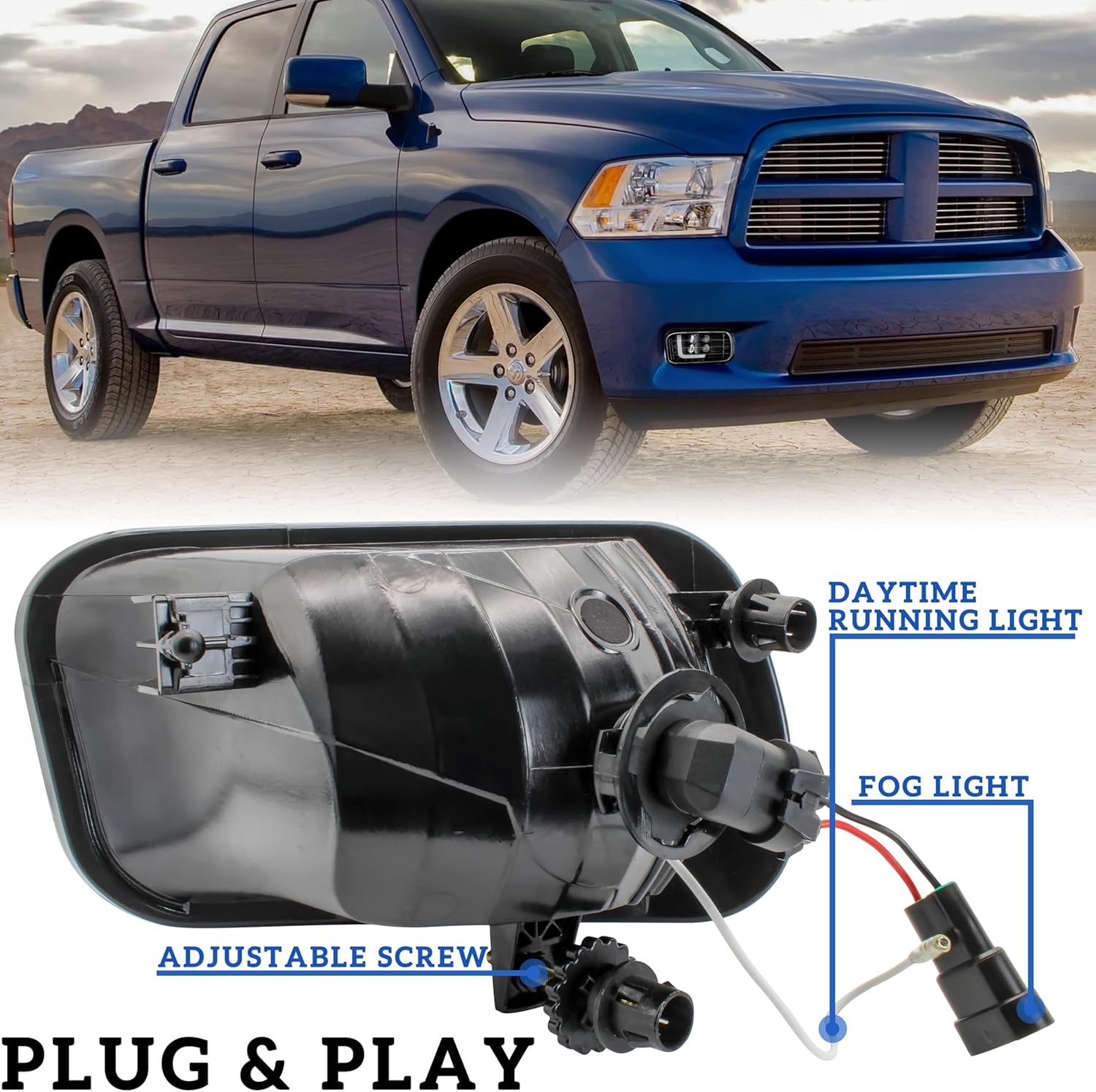 KEWISAUTO LED Fog Lights with L-type DRL for Dodge Ram 1500 09-12, Bumper Driving Fog Lamps Daytime Running Lights for Dodge Ram 1500 2009-2012 / Ram 2500 2010-2014 / Ram 2500 2010-2012 Accessories
