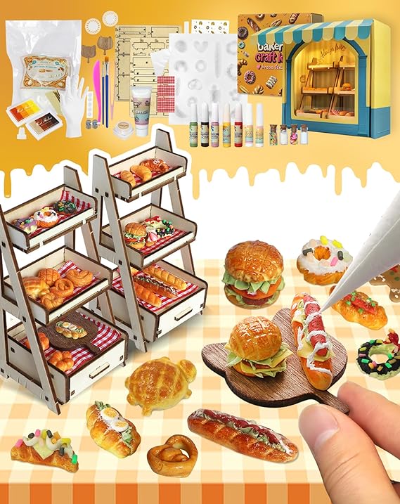iLAND Cute Crafts for Teens Women Adults of DIY Air Dry Clay Art Mini Food, Modeling Clay Kit for Fun Date Night Craft Set Realistic 1/12 Scale Accessories for Dollhouse Kitchen Creative Crafting Gift