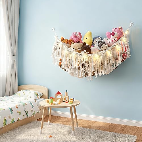 Miniatura 7 de Hamaca o red para animales de peluche con luces LED, extra grande para colgar en la pared, redes de almacenamiento de animales de peluche para oso