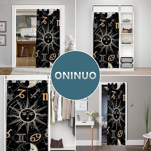 Miniatura 10 de Cortinas de puerta de sol y luna para puertas, cortina opaca con diseño de mandala místico de fantasía, para armario de dormitorio de niños, con