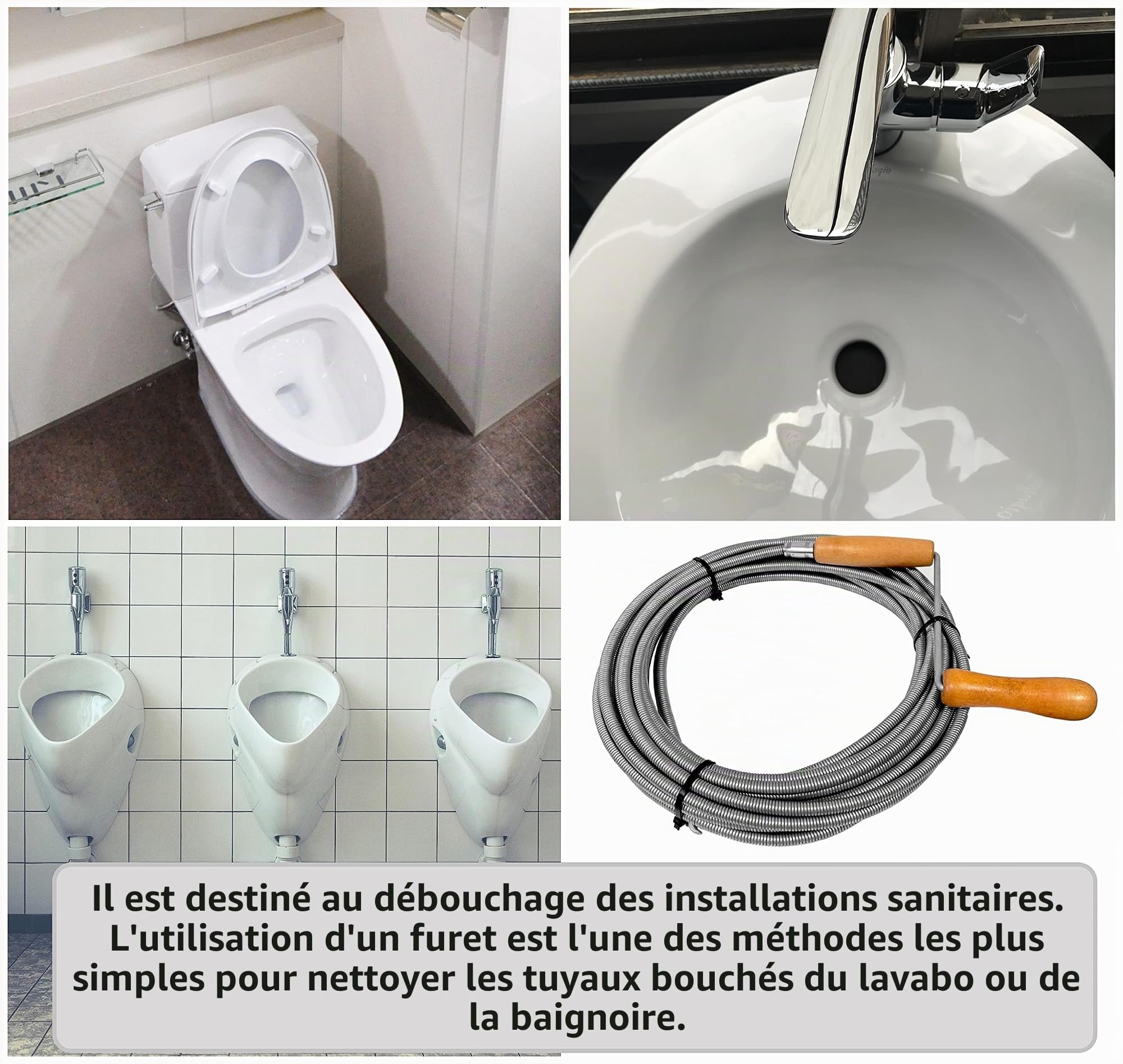 Spirale pour canalisations de 9 mm de diamètre - 20 m - Spirale avec griffe - Spirale pour nettoyage de tuyaux - Spirale pour tuyaux - Spirale de nettoyage de tuyaux (20 m (diamètre 9))