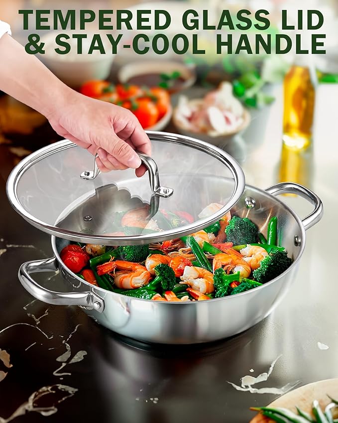 Wok de acero inoxidable Cook N Home con tapa, 12 pulgadas miniatura 4