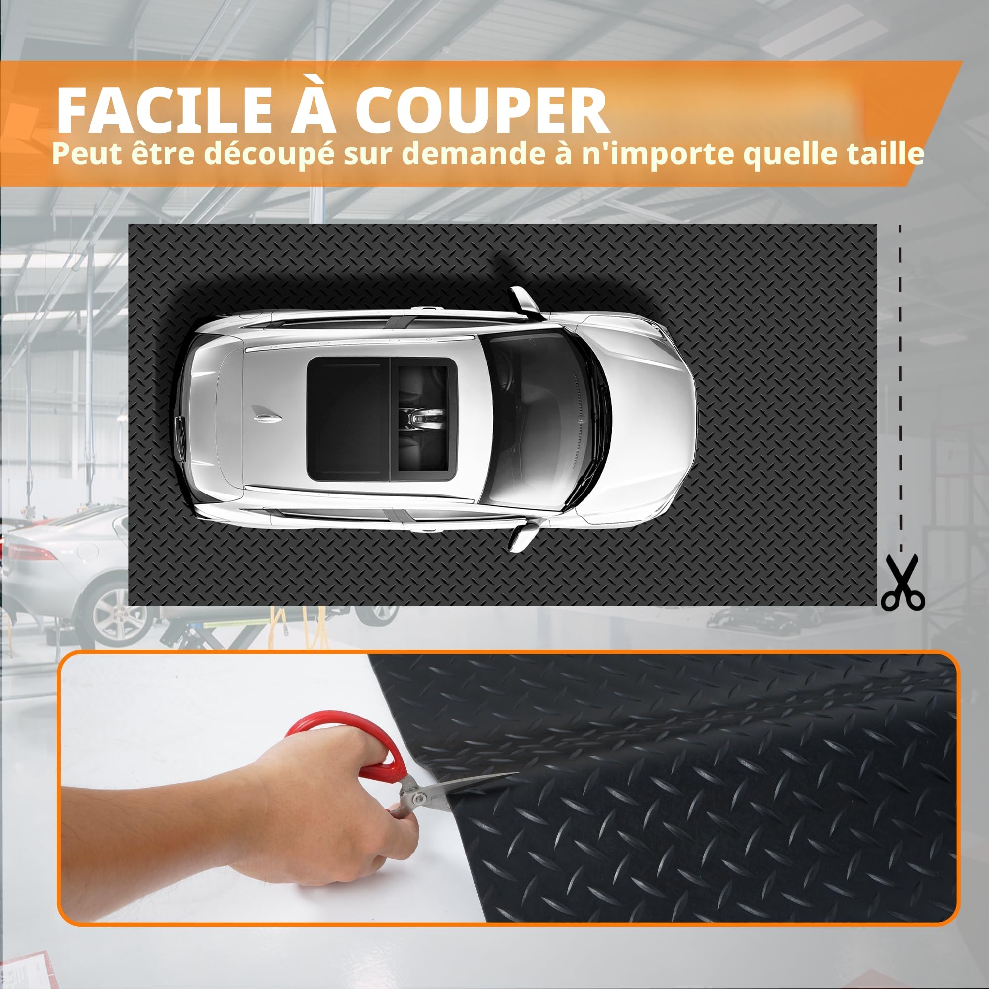bimiti Tapis en caoutchouc antidérapant, 300 x 150 cm, au mètre, pour sols de garage, pour cave, atelier, garage