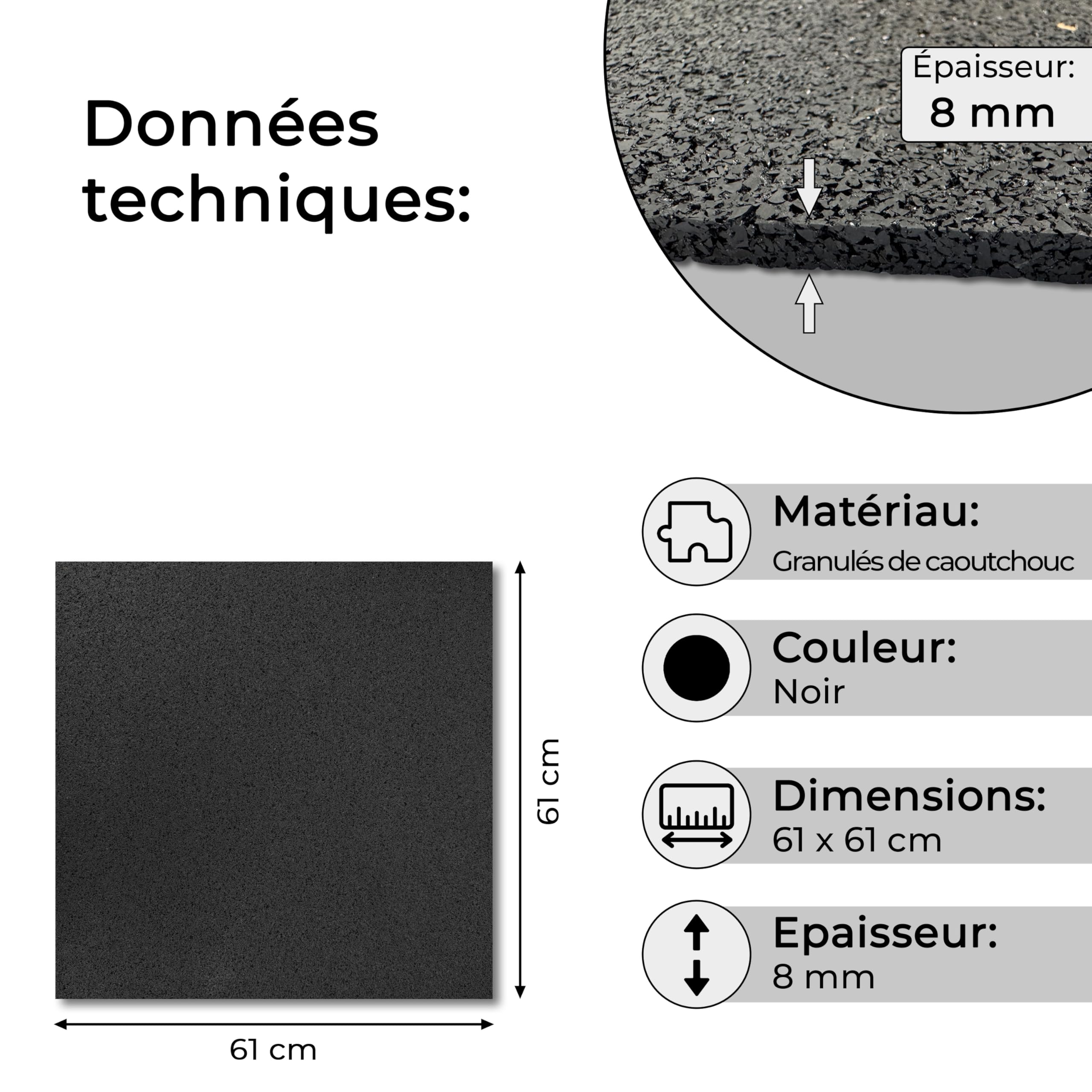 uficell Tapis de protection de bâtiment et tapis anti-vibration pour machine à laver ou sèche-linge 61 x 61 cm – 8 mm d'épaisseur, isolation acoustique de qualité supérieure - 2