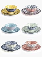 Vista 2 de Amazingware Juego de vajilla de porcelana, 18 piezas, servicio para 6, diseños surtidos