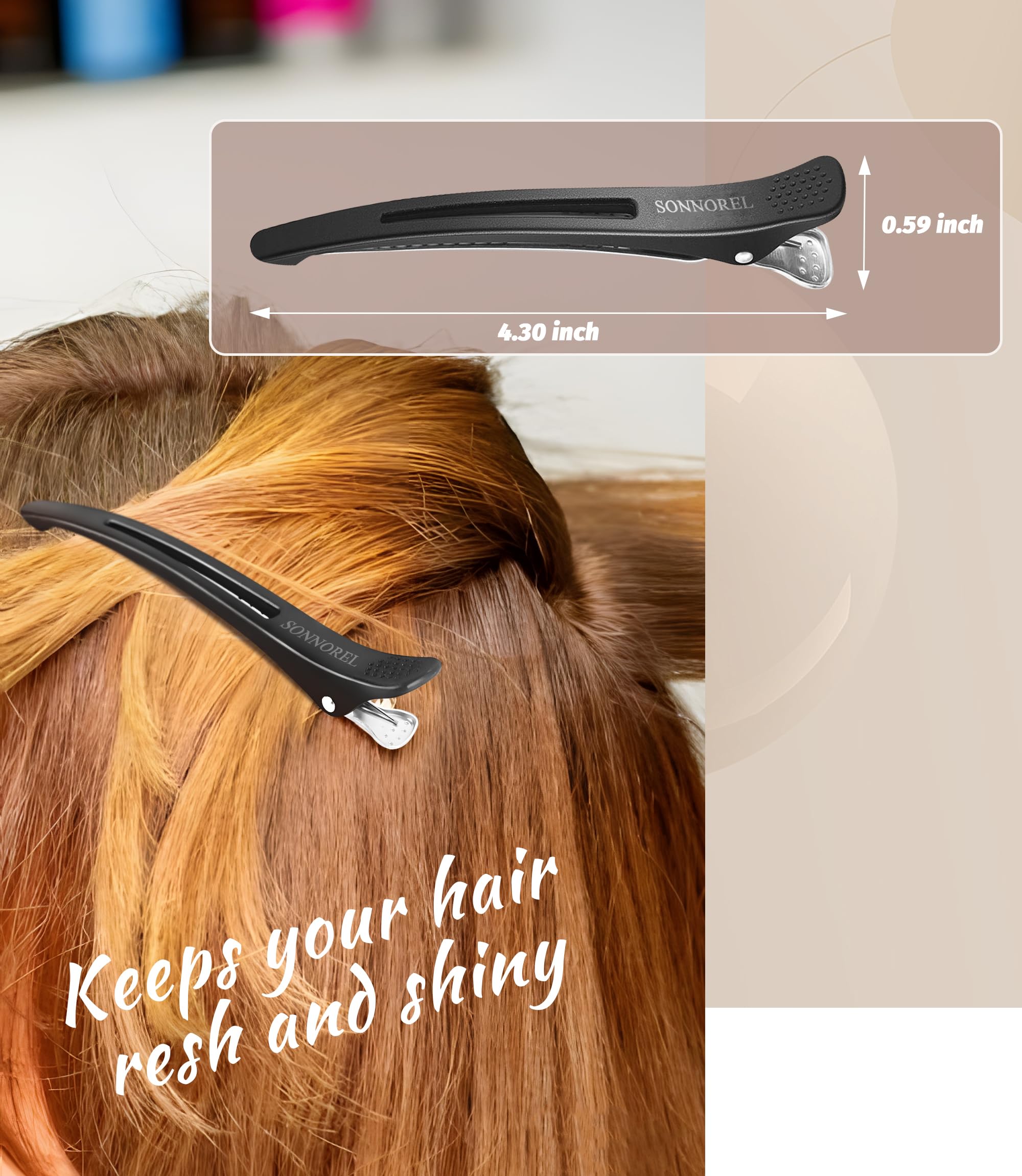 Sonnorel 12 fermagli professionali per acconciatura e separazione, con becco d'anatra e nastro in silicone, per parrucchiere e casa unisex (nero)