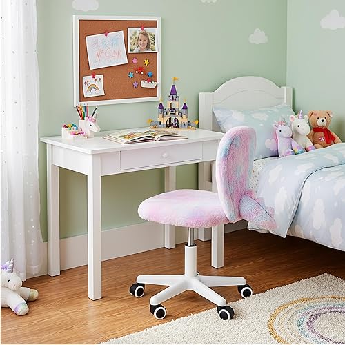 Miniatura 8 de wangji TAILLA - Silla de escritorio para niños, pequeña y cómoda silla giratoria de piel sintética peluda sin brazos para adolescentes, con cola de