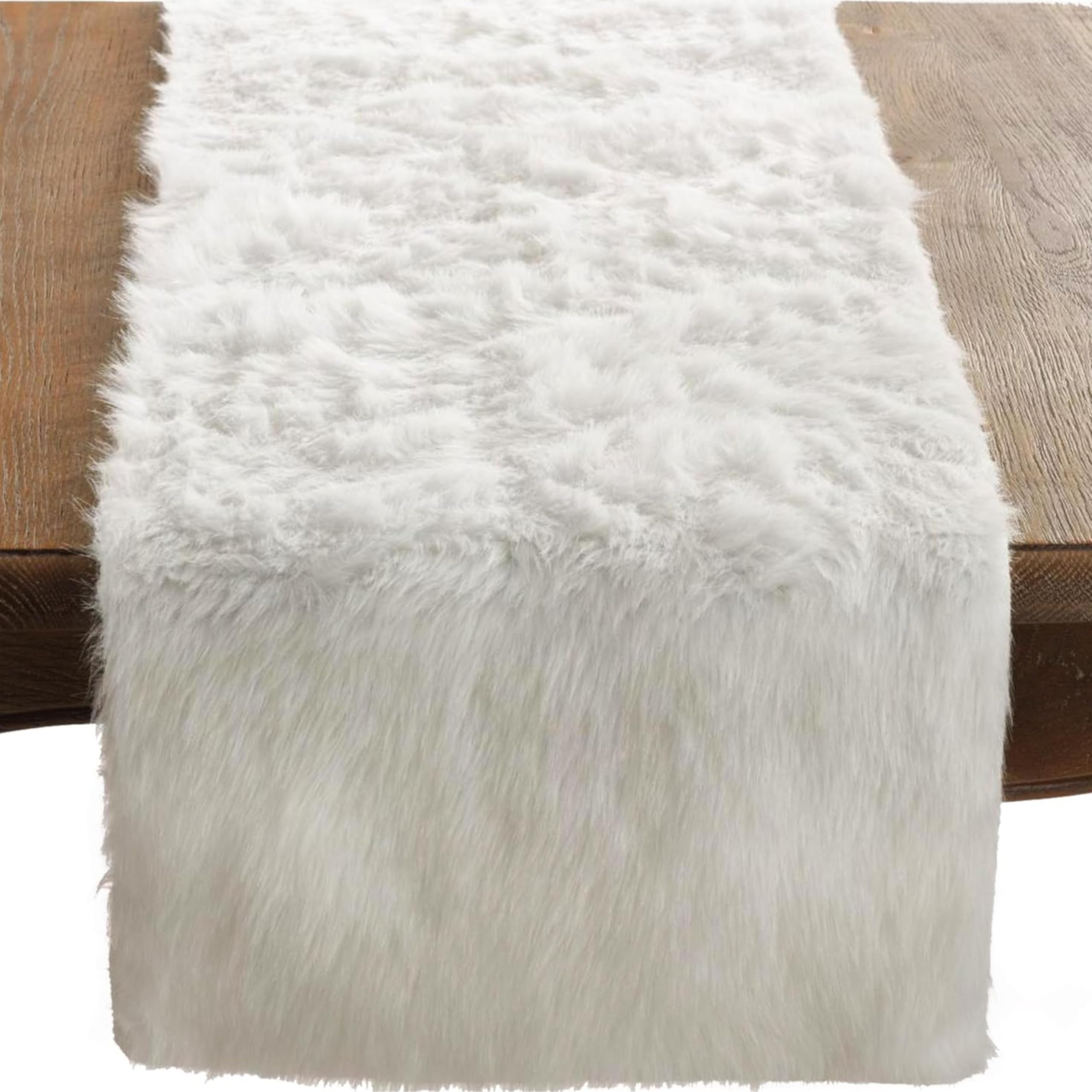 SARO LIFESTYLE 197.W1572B Juneau Collection Luxurious White Oblong Faux Fur Runner-15 x72 (1 Pc.) – Exceptional Quality and Style Perfect for Any Events, 100% Polyester