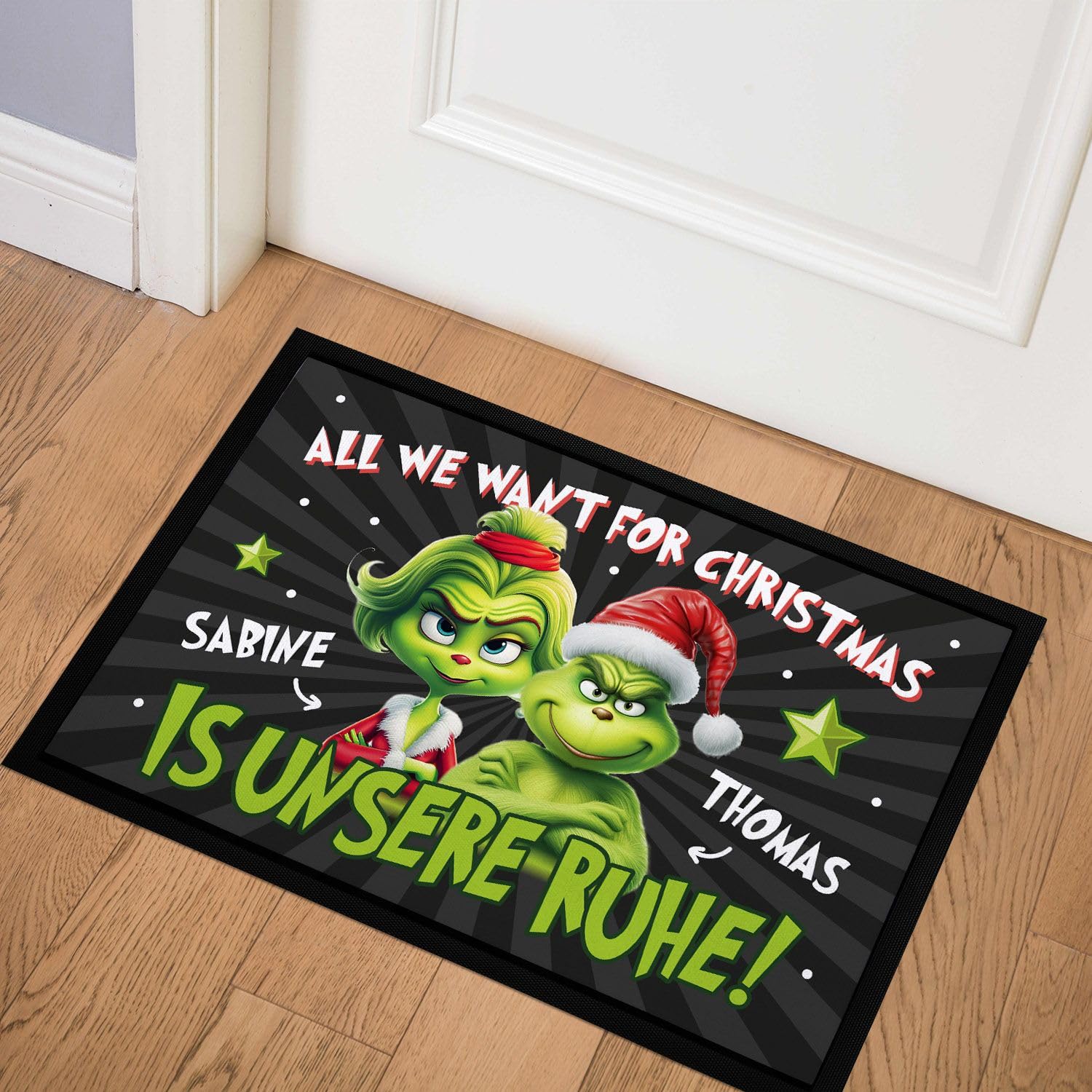 Personalisierte Weihnachts-Fußmatte 'Grinch' – Spruch Mit Namen, 60x40 Cm, Rutschfest & Waschbar