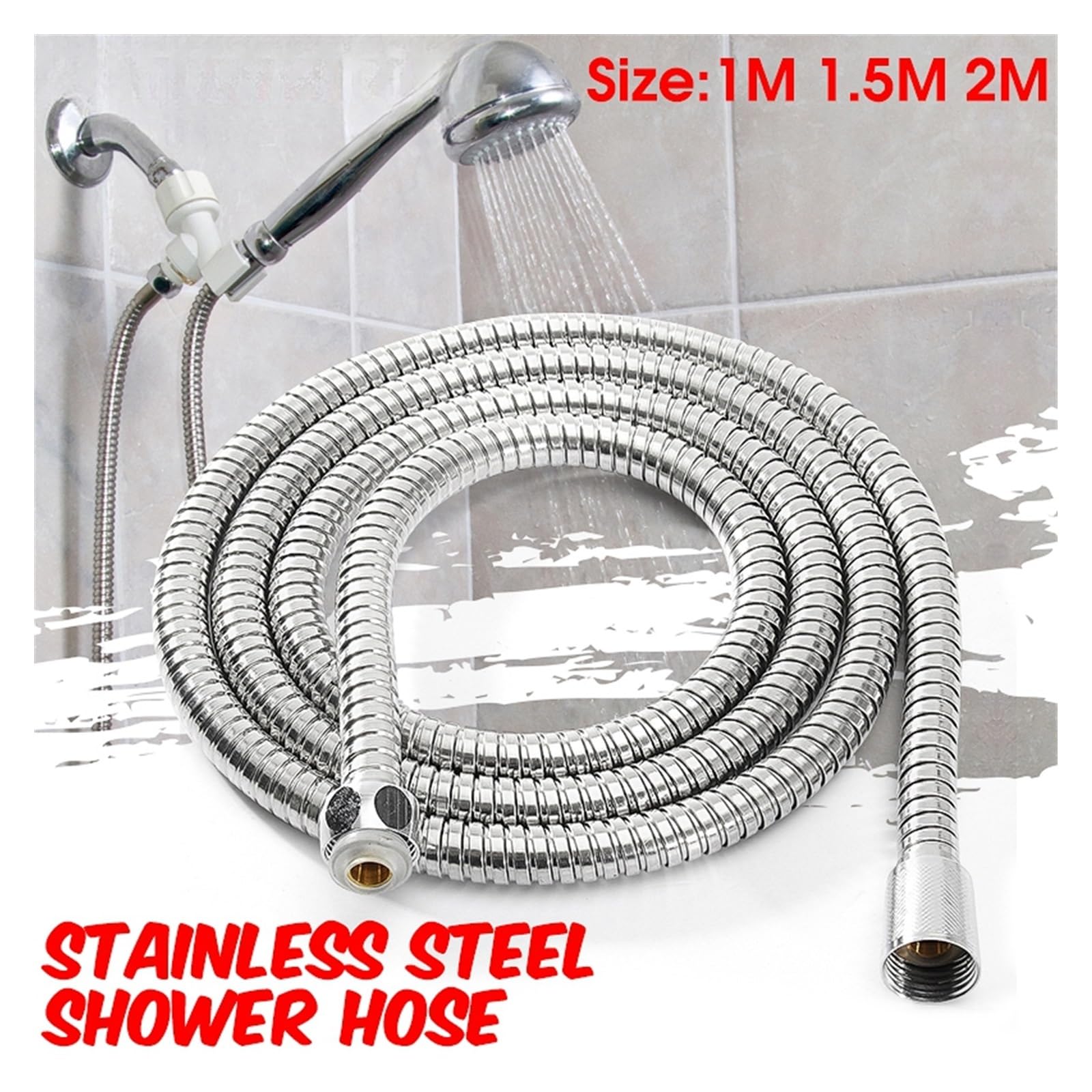 Manguera de ducha de acero inoxidable de 2 m, flexible, color plateado, diseño universal antitorsión para el hogar y el baño, fácil de instalar