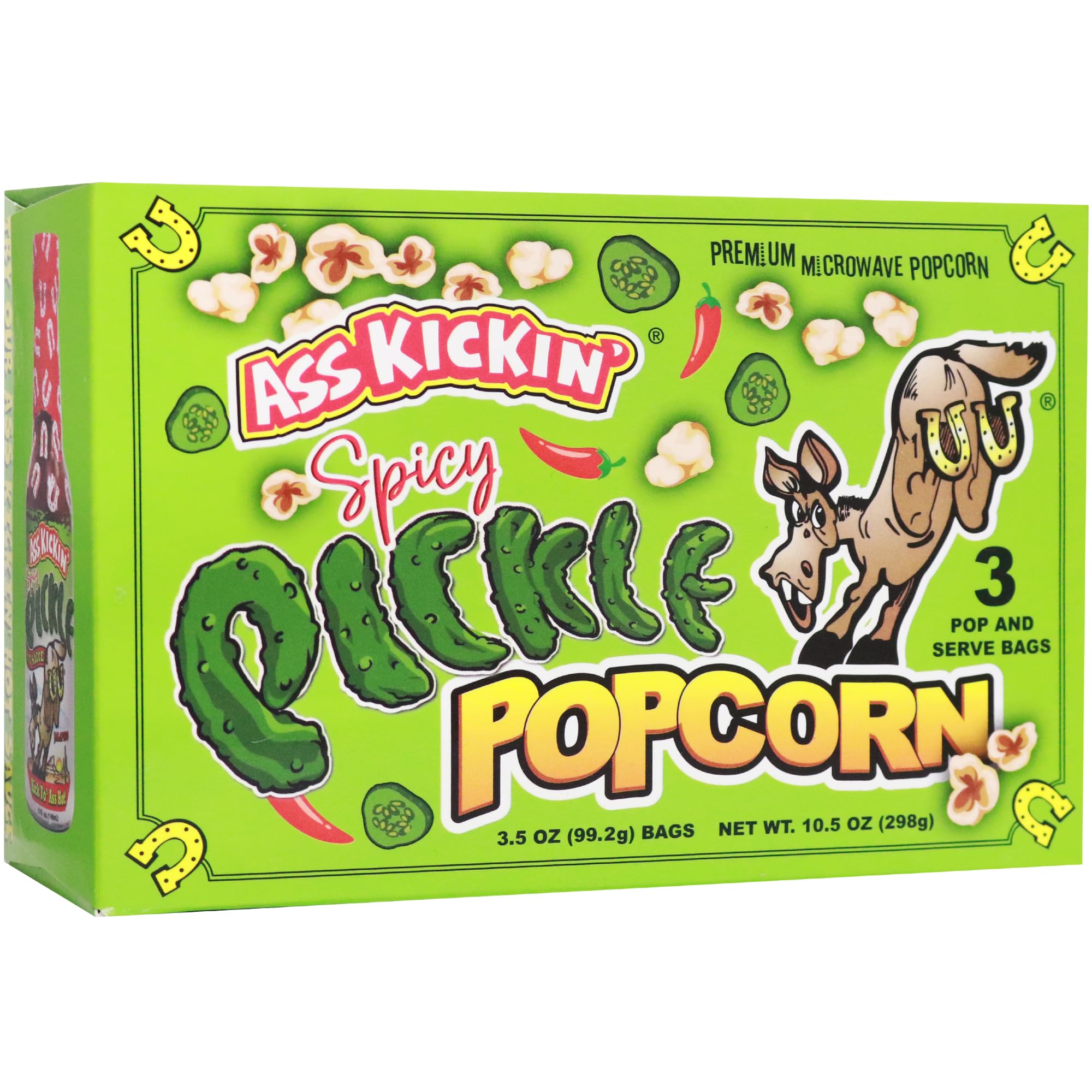 ASS KICKIN' Spicy Pickle Microwave Popcorn Bags - 12 Pack - Ultimate Spicy Pickle Gourmet Popcorn Gift - Makes a Great Movie Theater Popcorn or Snack