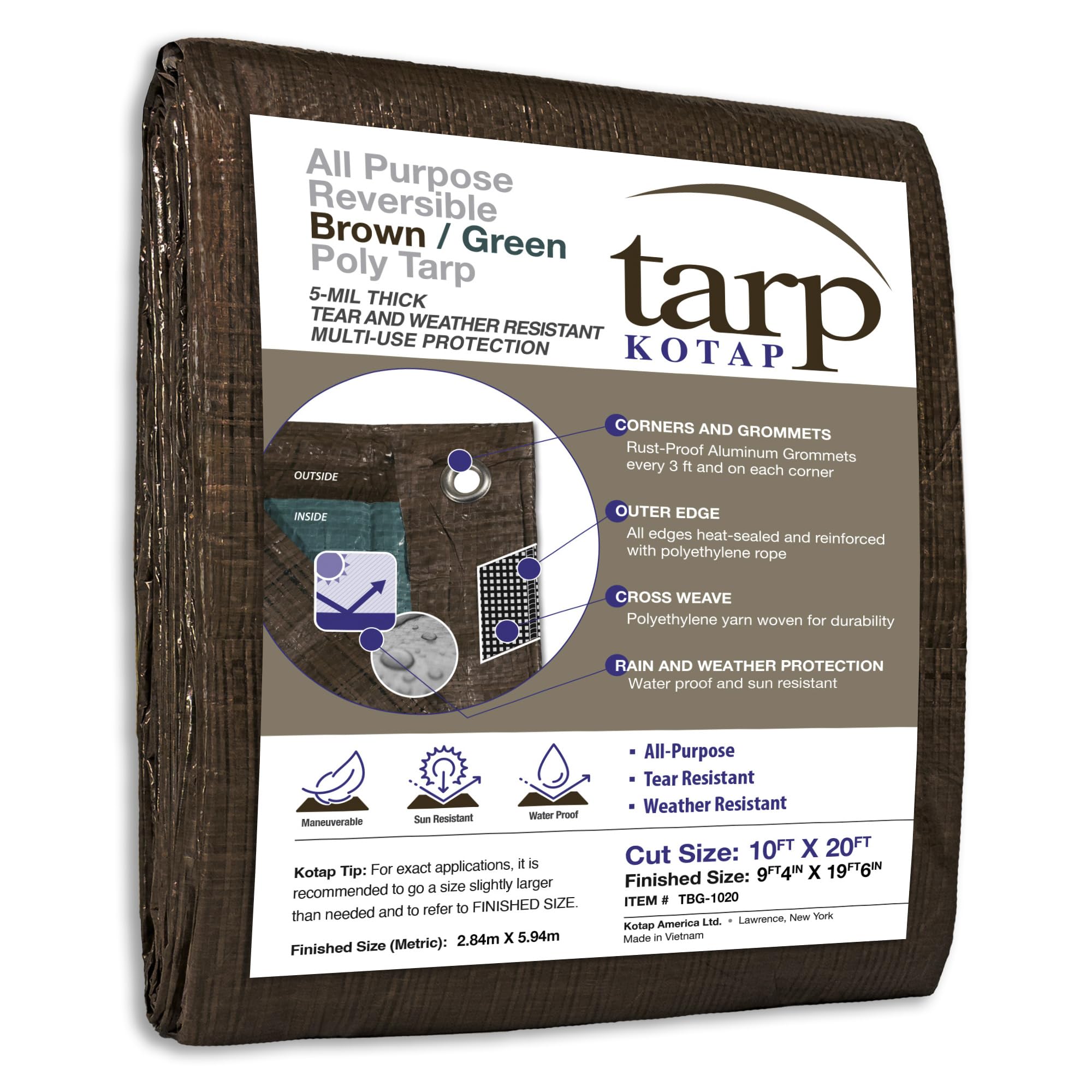 Kotap Brown/Green 10-Ft X 20-Ft Reversible Poly Tarp, Item: Tbg-1020