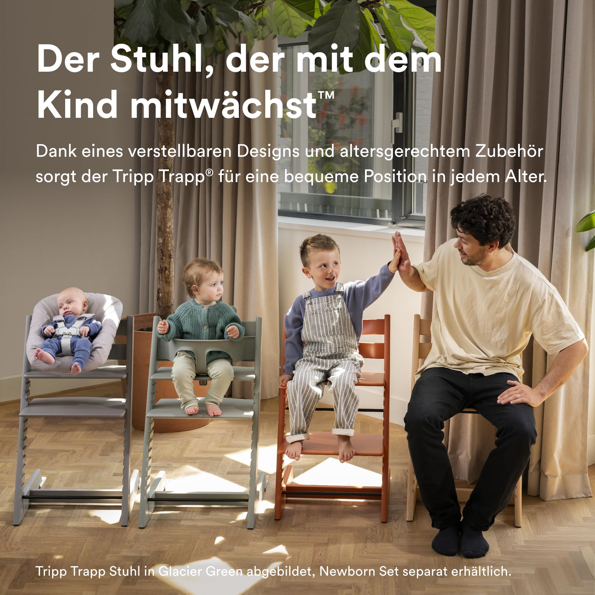 Stokke Tripp Trapp Hochstuhl, Oak Natural - Inklusive Stuhl + Baby Set2 für Kinder von 6-36 Monaten - Verstellbar, ergonomisch & leicht zu reinigen