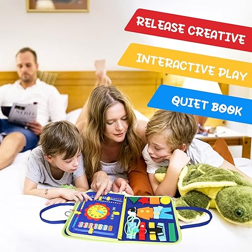 Miniatura 6 de Tablero de actividades, tablero de actividades para niños pequeños de 1 a 4 años, juguetes Montessori para niños pequeños, color azul, 6 páginas