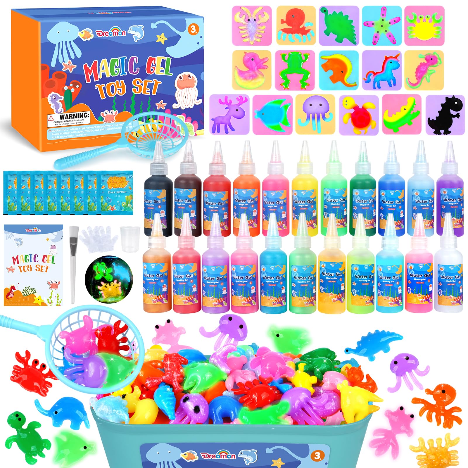 Dreamon Magic Water Gel Toy Kit, Giocattolo Fai da te in Gel d'acqua Magico 3D, Set Aqua Gelz con 22 colori e 16 Forme, Giocattolo Creativo e Regalo per Bambini dai 3 Anni in su, Ragazzi e Ragazze