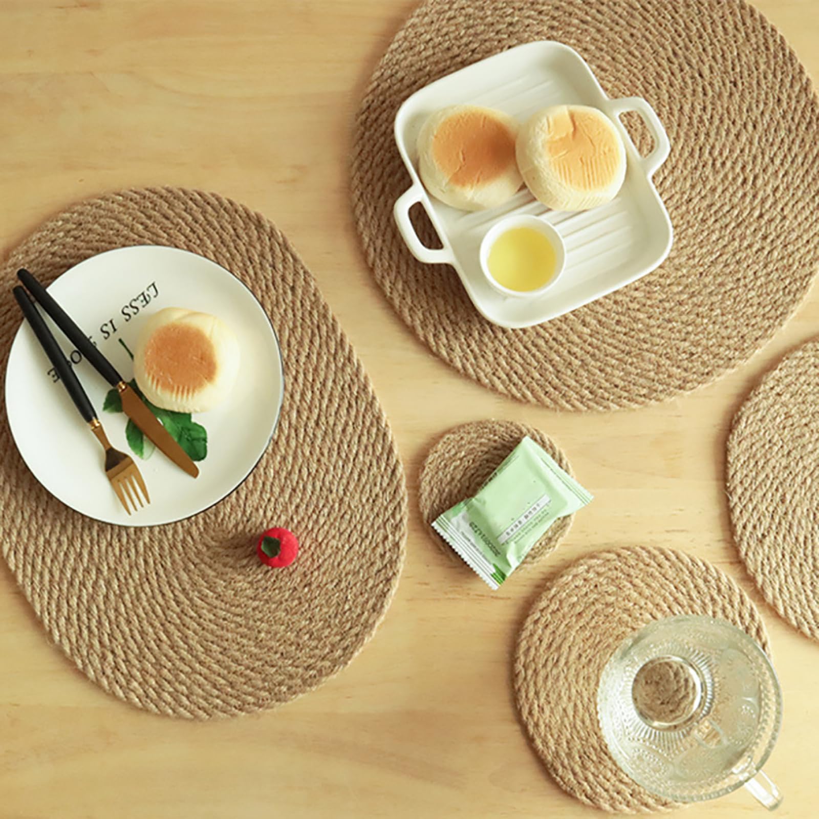 Podkładka pod talerz TEmkin Farmhouse Linen Weaving | Podkładki pod talerze w rustykalnym stylu | Okrągłe, izolujące podkładki chroniące przed oparzeniami do codziennego użytku i na przyjęci