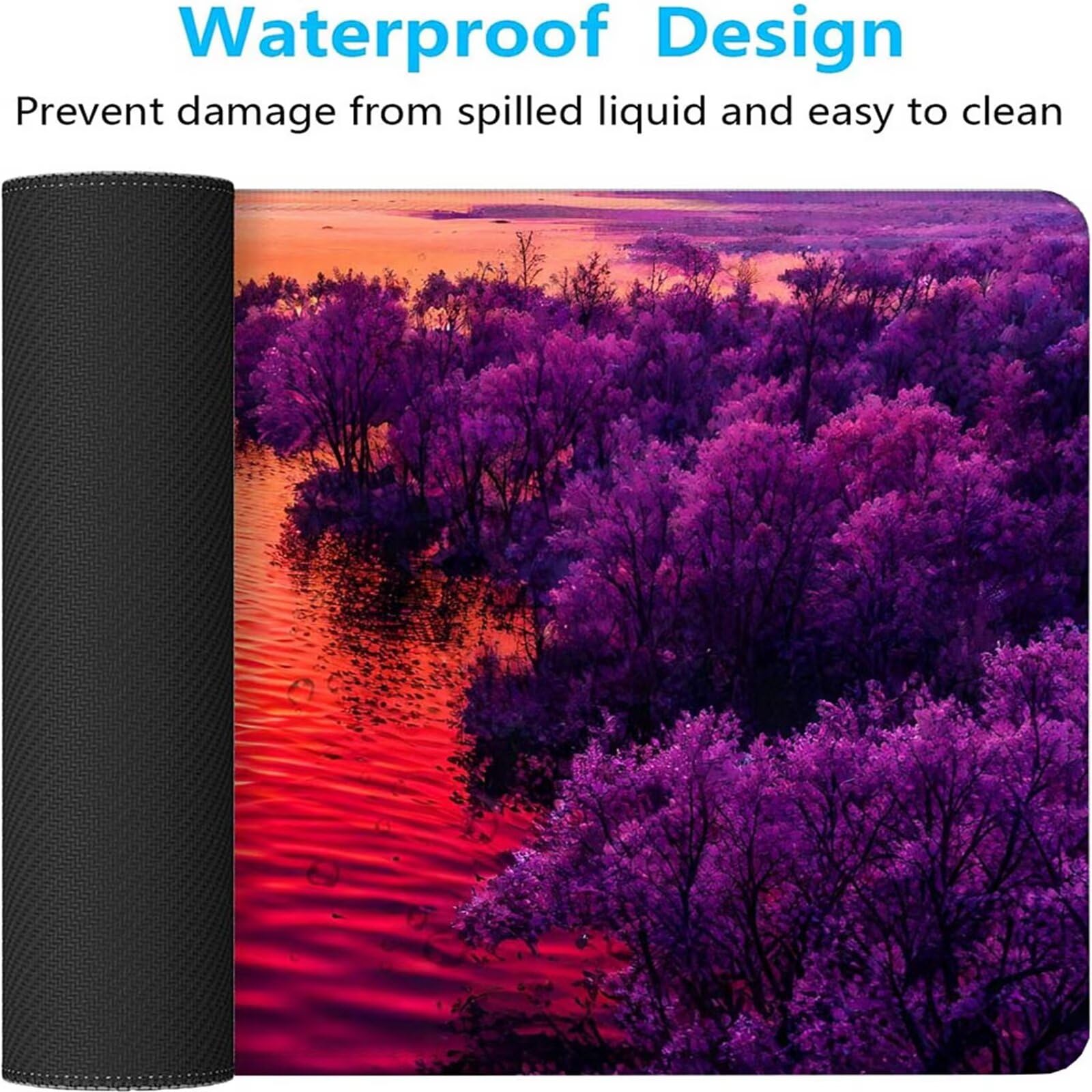 Alfombrilla Ratón Púrpura Lago Alfombrilla Ratón XXL 1400x600x3mm Mouse Pad Resiste Salpicaduras, Extendida de Gran Tamaño con Bordes Cosidos, Mejora la Precisión y la Velocidad, Antideslizante y-487