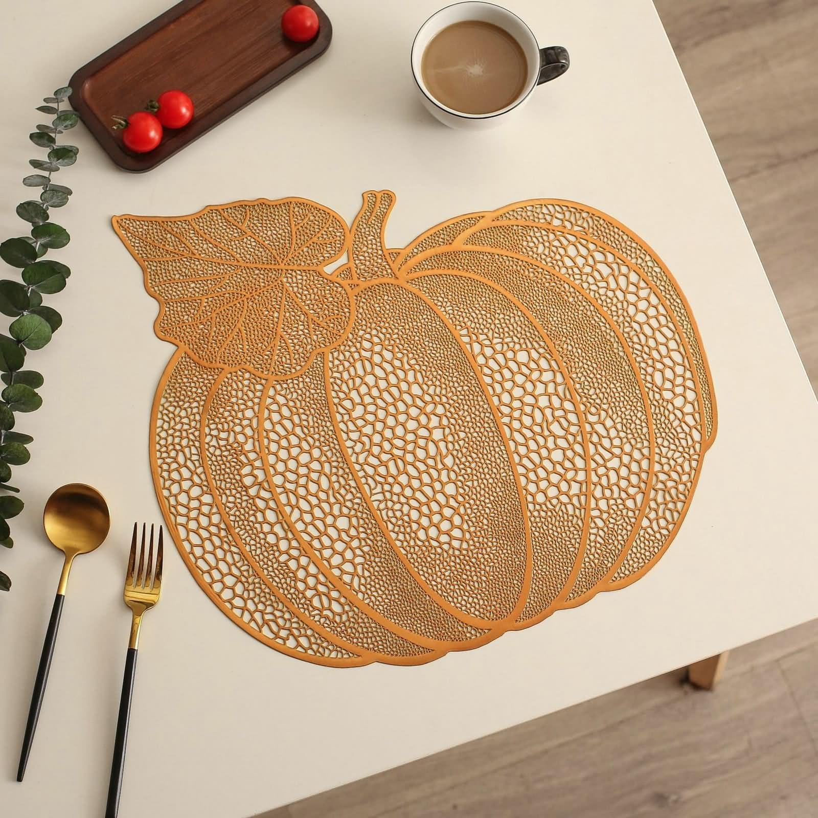 Lot de 10 Set de Table Automne Orange, Set de Table XXL 42x40cm en Forme de Citrouille PVC