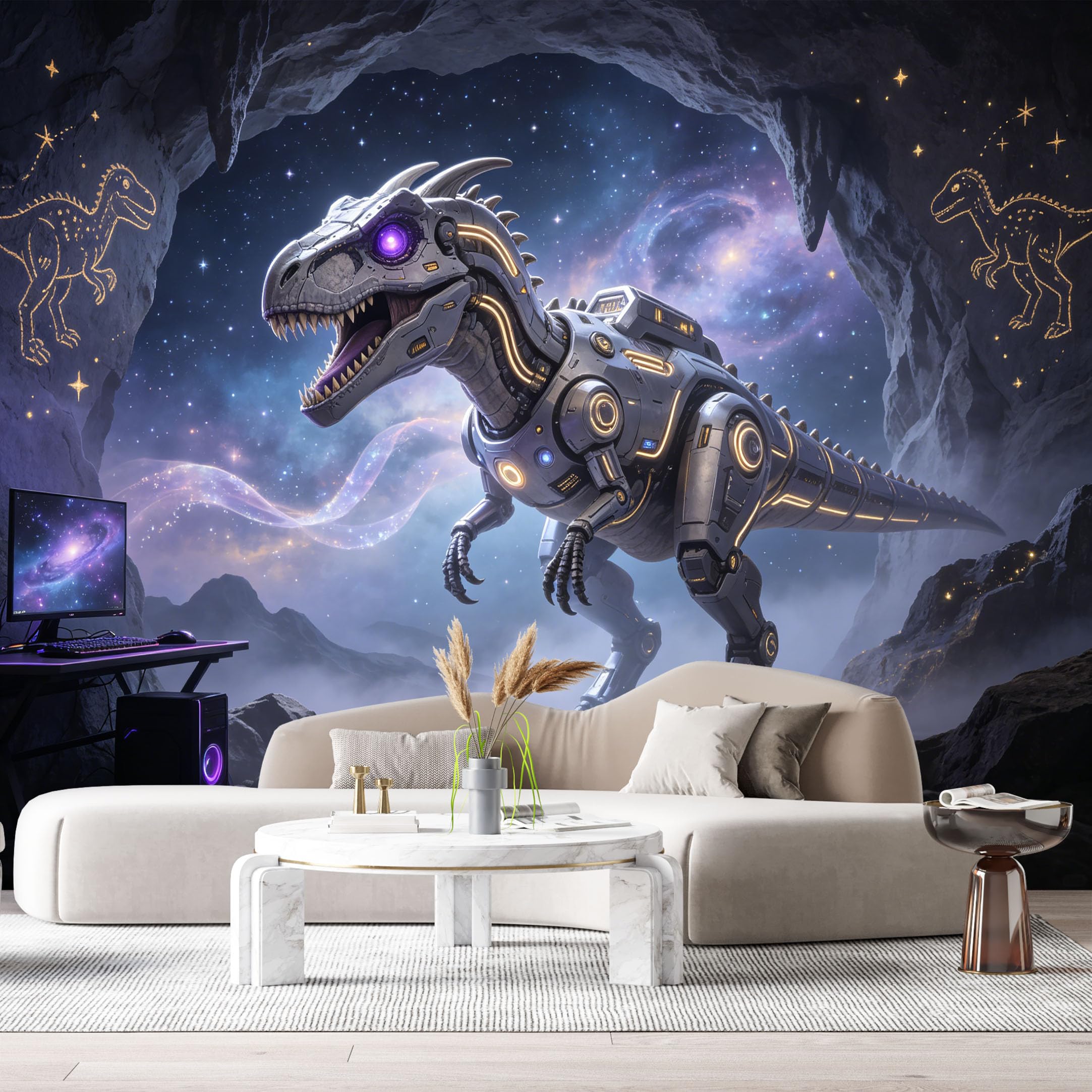 Custom Size Wall Mural Beast SciFi Robot Futuristic Mech Neon Galaxy SelfAdhesive Art Prints Removable Large Wallpaper Boy Bedroom Esports Room Game Room Tenant Room Studio