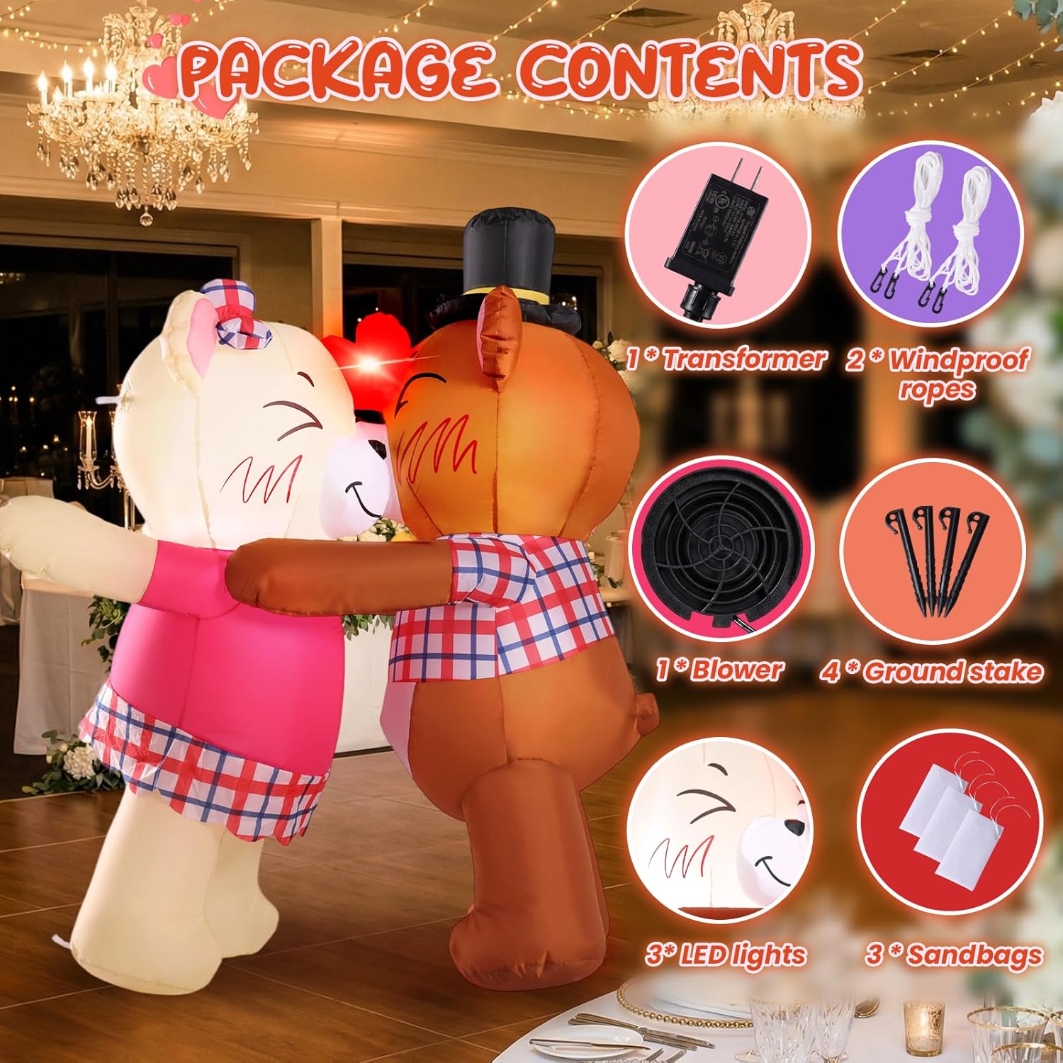Inflatable Valentines Day Outdoor Decorations - 4.6FT Couple Bear Valentine Blow up Yard Decoration with LED Light for Party Birthday Anniversary Wedding Propose Garden Lawn Decor
